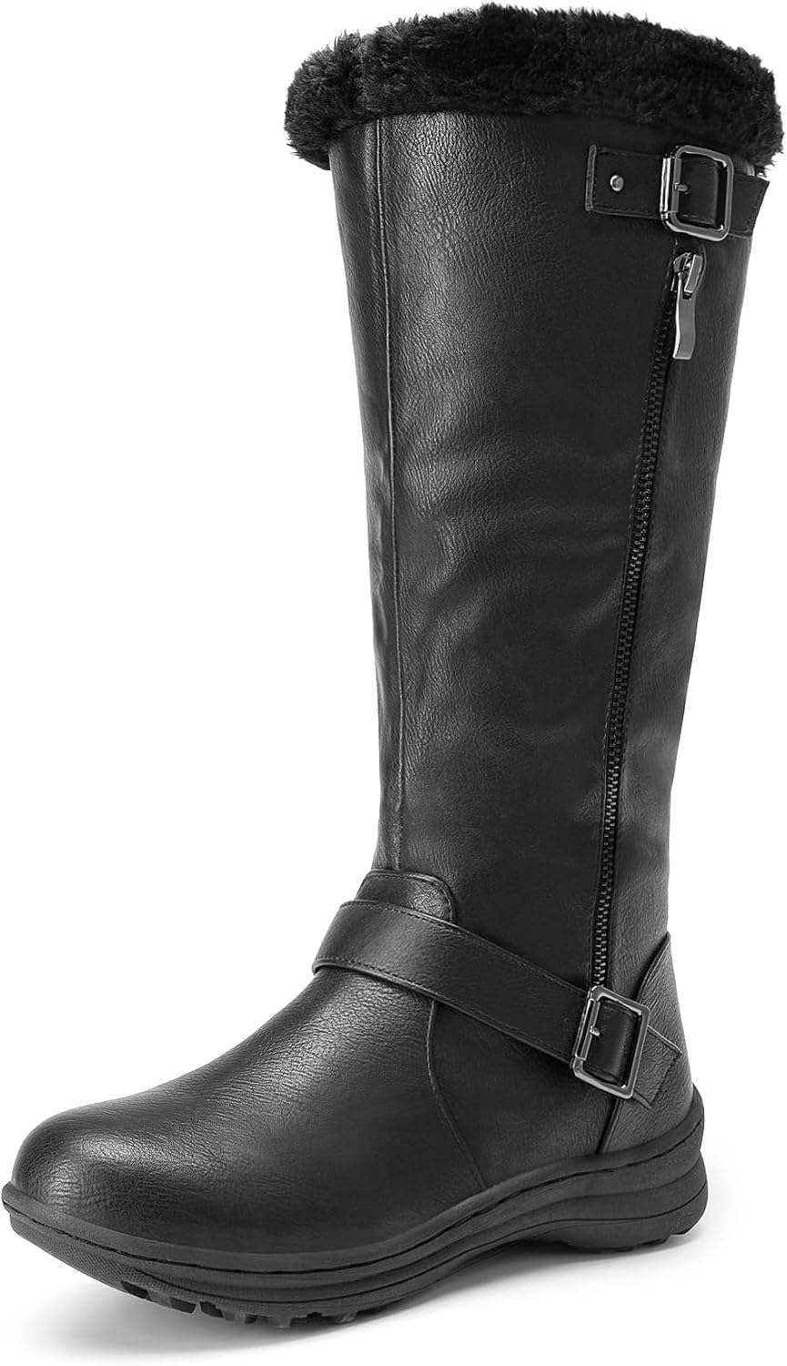 DREAM PAIRS Women's Knee High Boots Thick Faux Fur Lined Winter Snow Warm Boots with Zipper