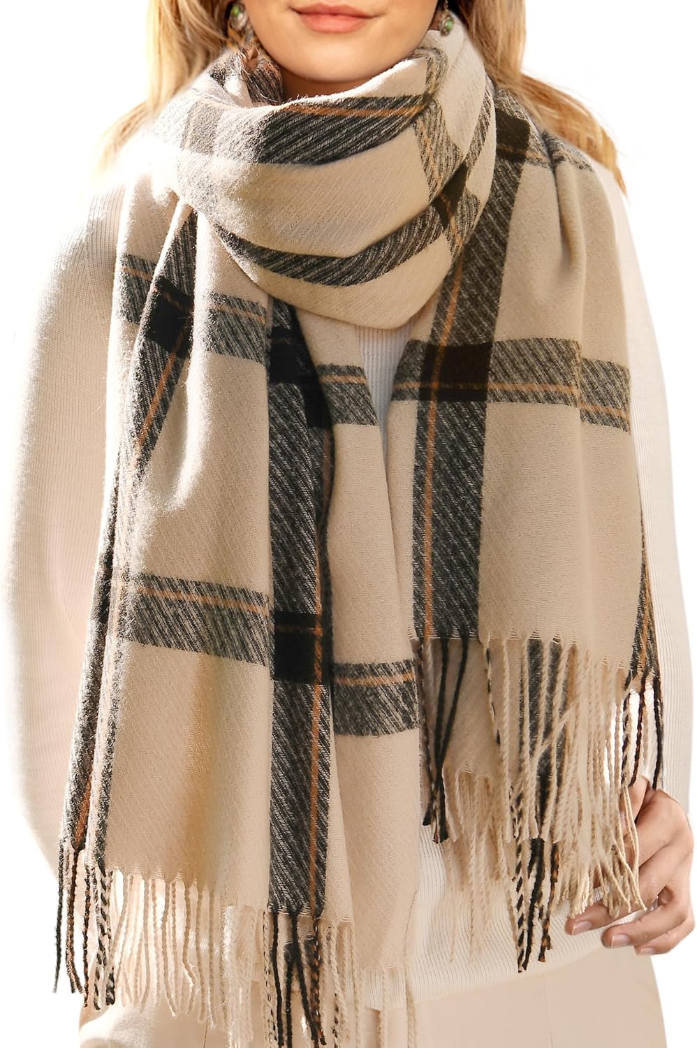 FURTALK Winter Scarf for Women Shawl Soft Tassel Plaid Large Oversized Scarves Wraps