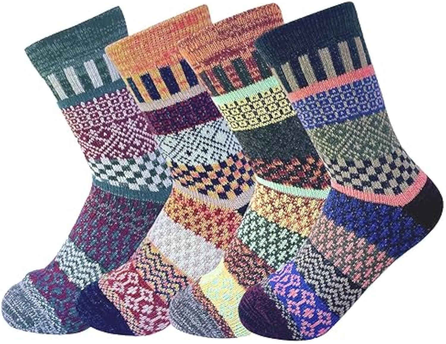 JOYCA & CO. 3-5 Pairs Womens Multicolor Fashion Warm Wool Cotton Thick Winter Crew Socks