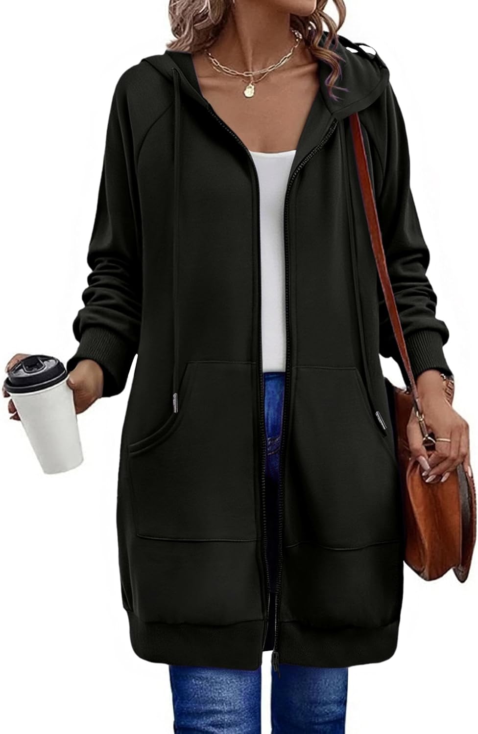 Zeagoo Women's Zip Up Hoodies Long Tunic Sweatshirts Long Sleeve Oversized Fleece Casual 2025 Fall Jacket Coat with Pocket