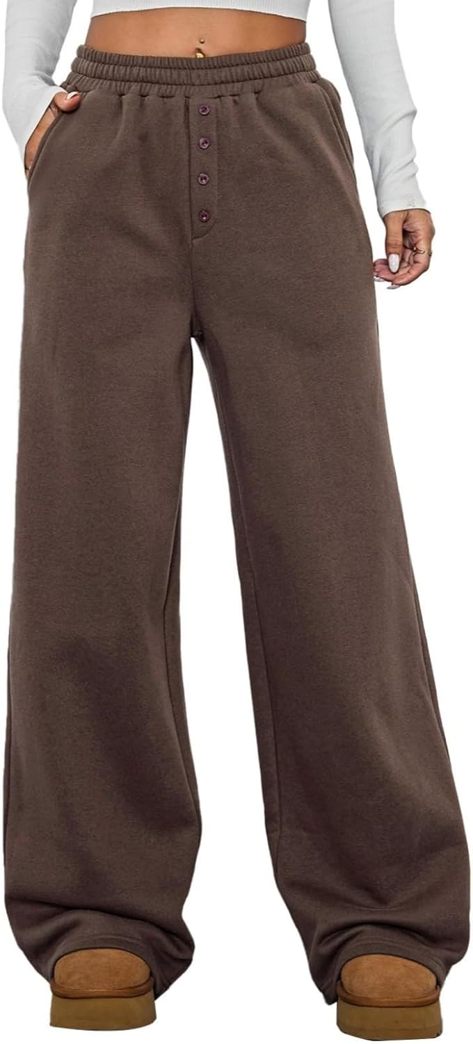 Aleumdr Womens Wide Legs Sweatpants Fleece Lined High Waisted Baggy Pants 2025 Trendy Casual Athletic Joggers with Pockets