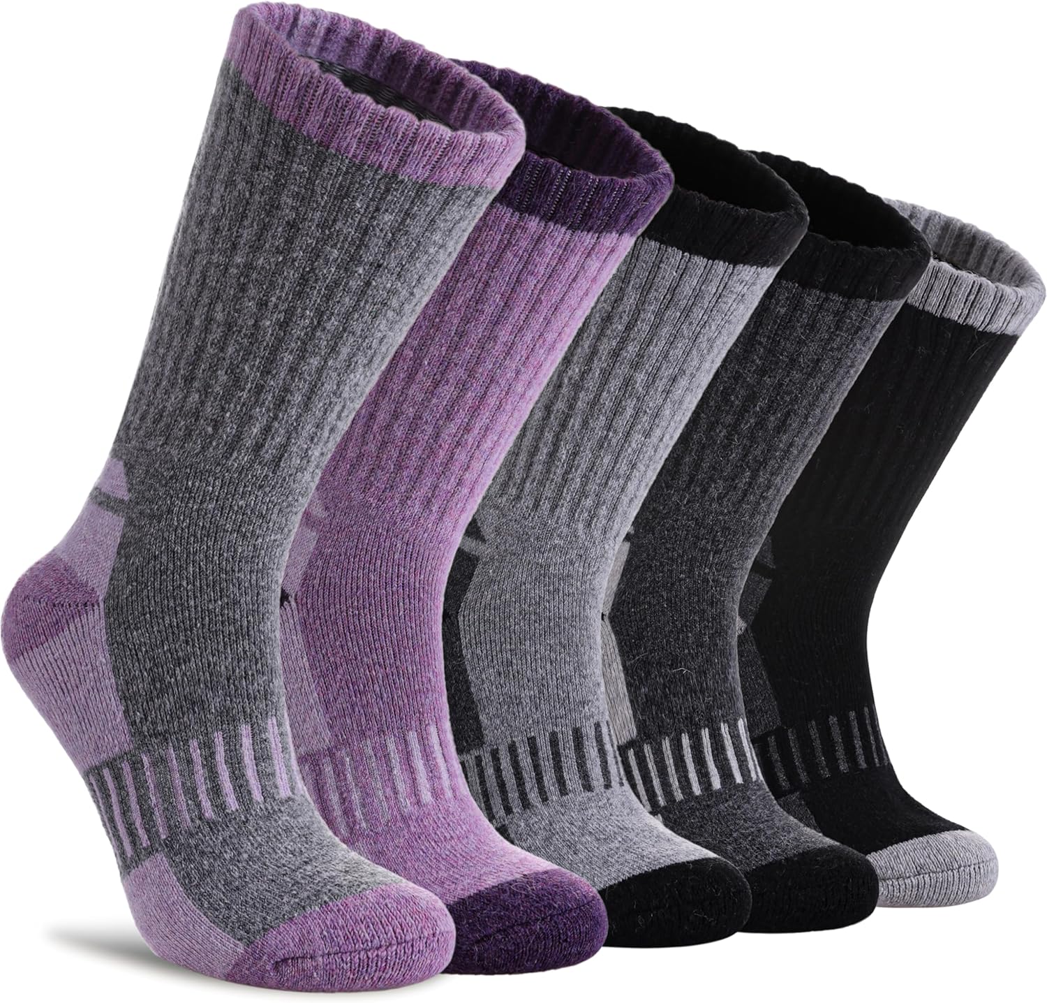 DYW Womens Merino Wool Hiking Socks Thermal Warm Winter Boot Crew Socks Cushion Work Walking Gift Socks 5 Pairs