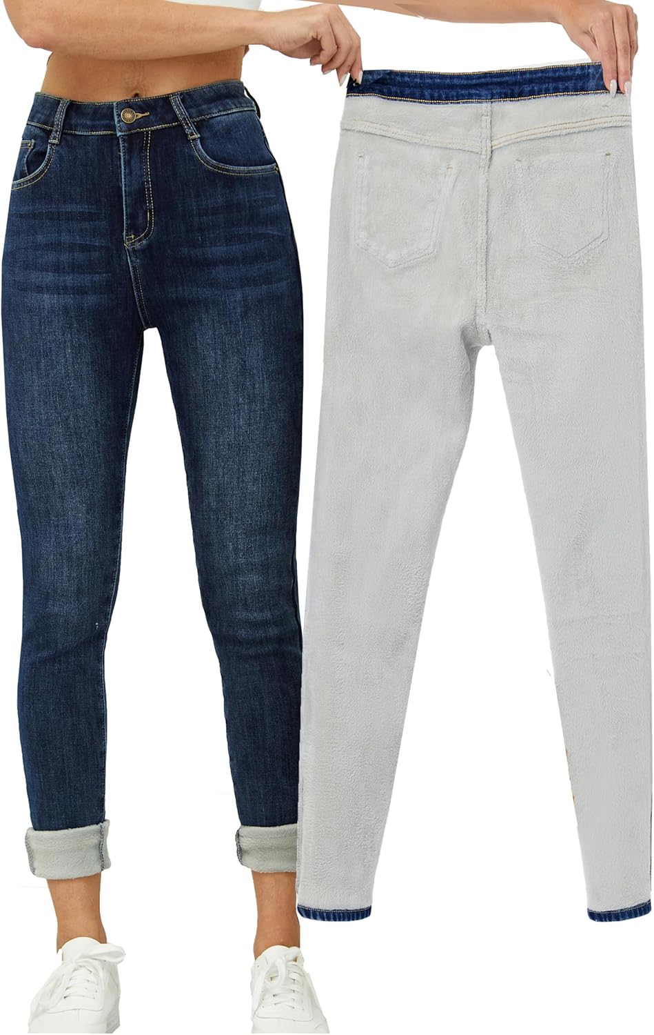 Yehopere Women's Winter Fleece Lined Jeans Slim Fit Warm Skinny High Waist Denim Jean