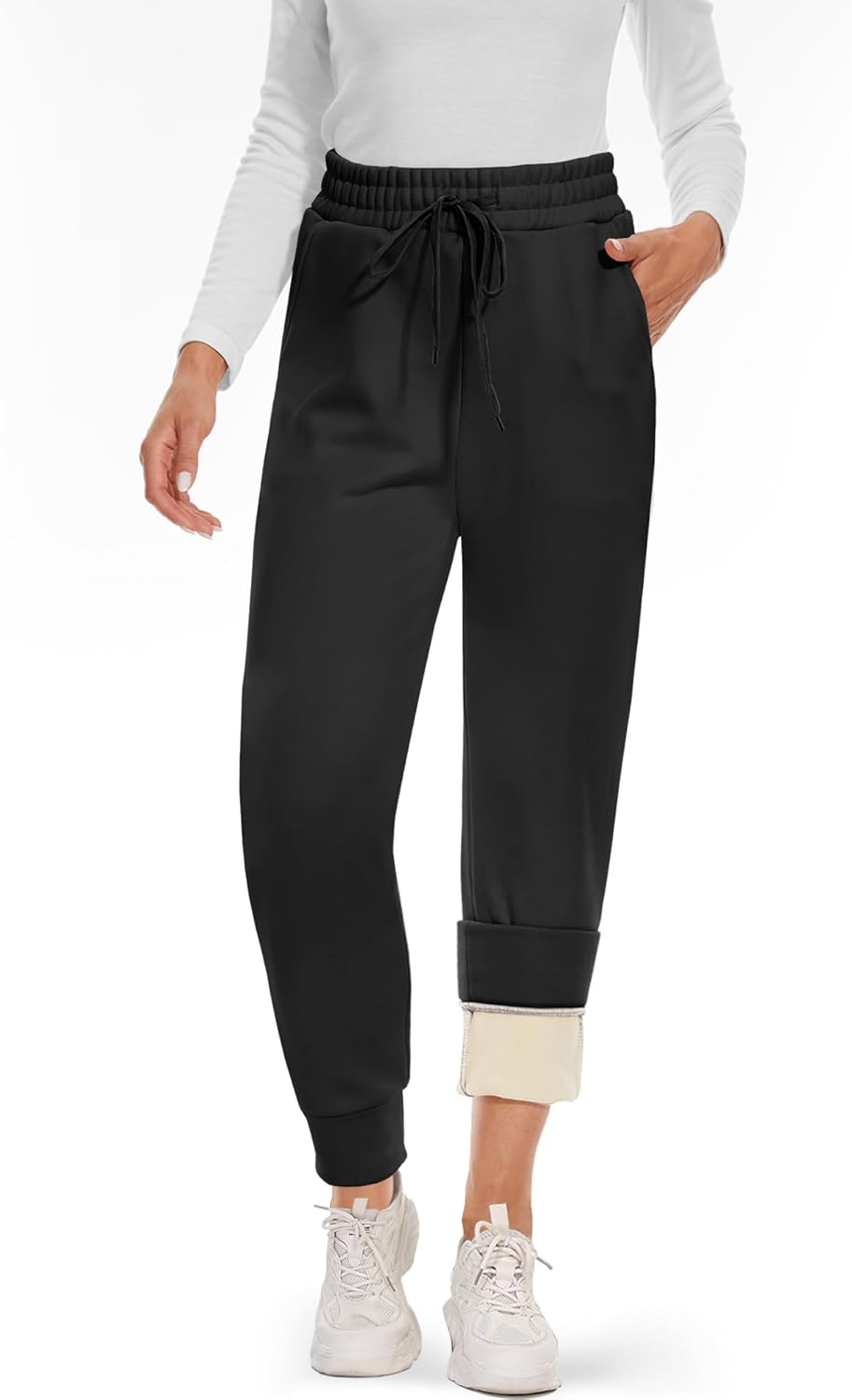 CAMPSNAIL Fleece Lined Sweatpants Women - Joggers for Women with Pockets High Waisted Thermal Winter Warm Pants for Snow