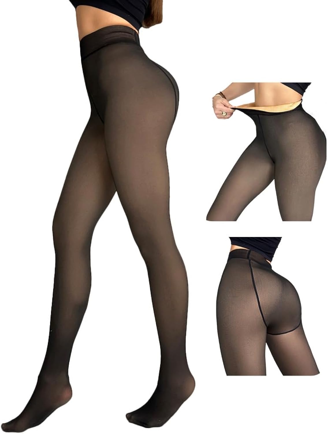 CHICME Womens Thick Fleece Lined Transparent Tights 2025 High Waist Elasticity Thermal Pantyhose Faux Sheer Warm Leggings