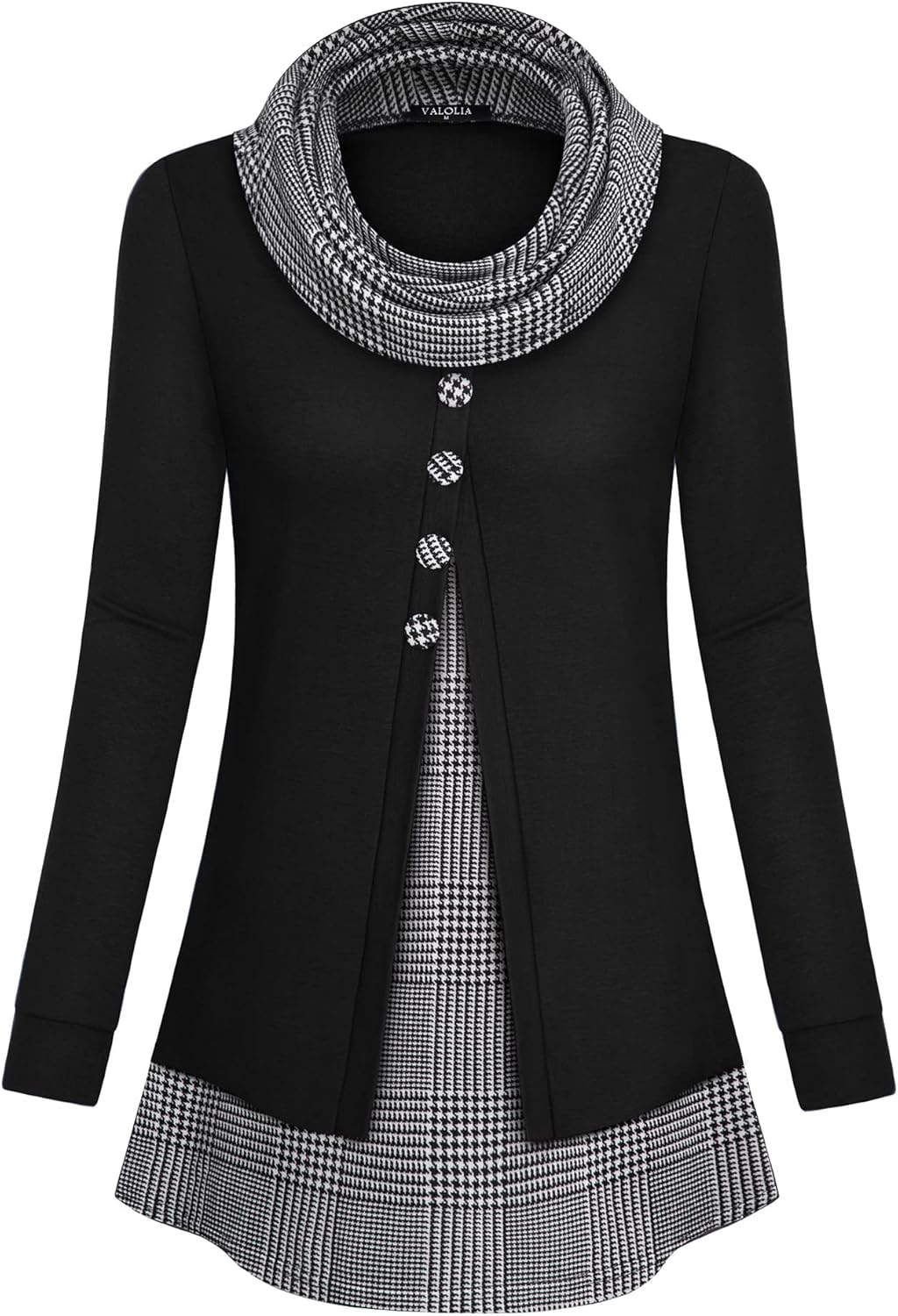 VALOLIA Womens Cowl Neck Long Sleeve Tunic Tops Button Casual Loose Shirts