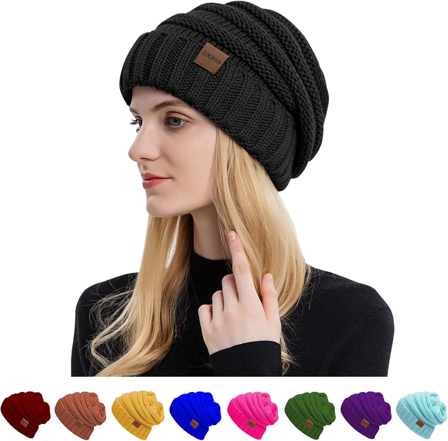 ZOORON Womens Winter Hat Slouchy Beanies for Women Cable Knit Winter Beanie Hats for Women Thick Cold Weather - Beanies Women