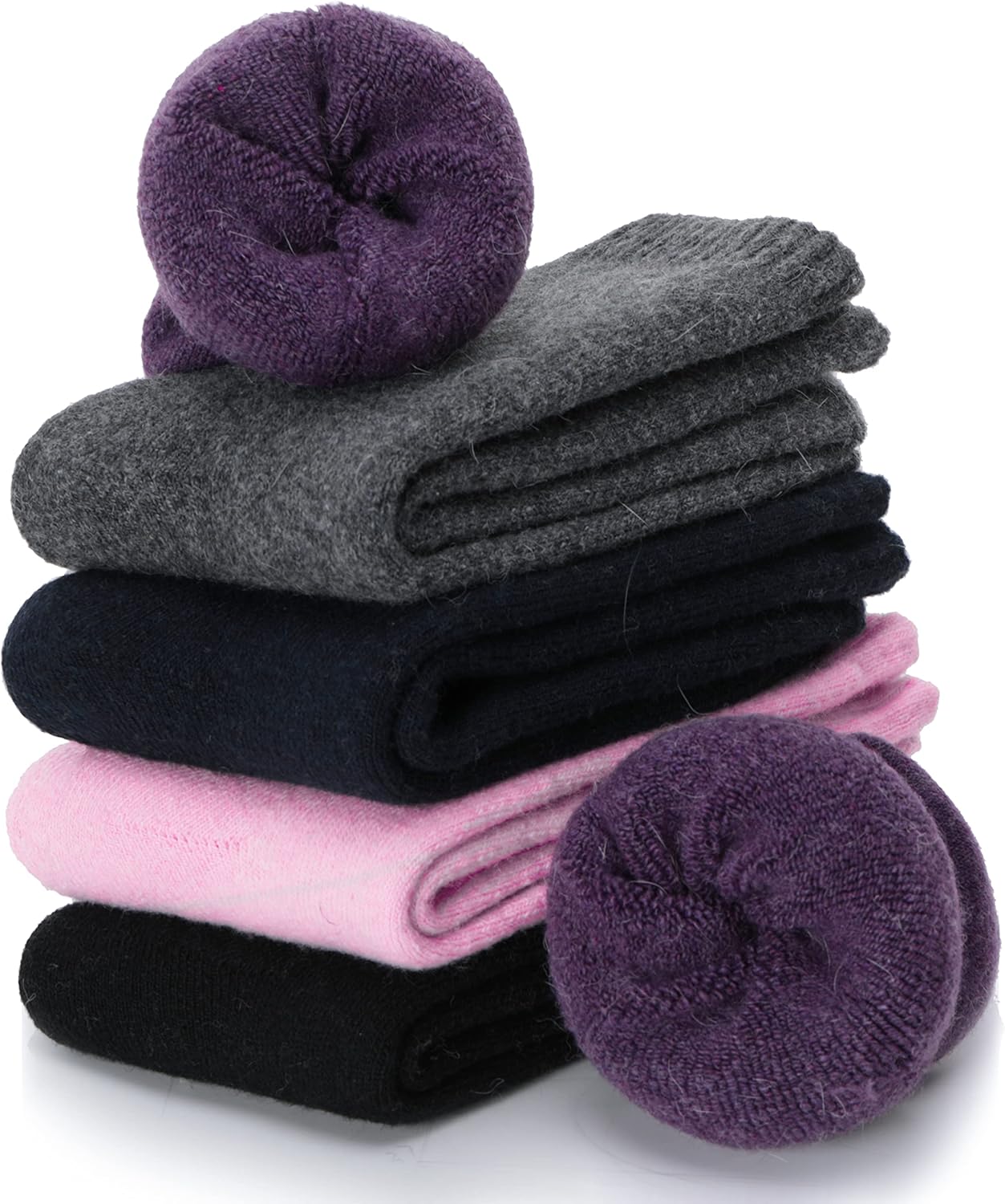 ProEtrade Merino Wool Socks Thermal Warm Winter Thick Hiking Boot Cozy Crew Cabin Comfy for Womens Ladies Work Socks 5 Pack