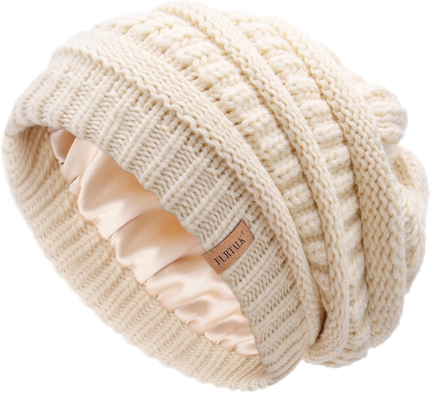 FURTALK Winter Beanie Hat for Women Satin Lined Cable Knit Chunky Slouchy Beanies Skull Warm Cap