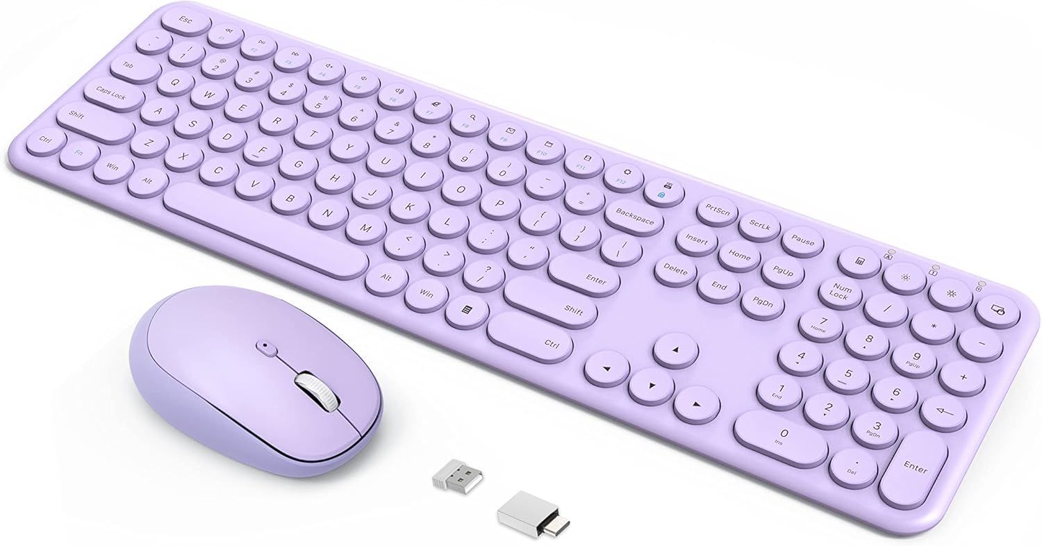 Wireless Keyboard Mouse Combo - 2.4Ghz Aesthetic Quiet Keyboard and Mouse Wireless - 110 Keys Full Size Ultra-Thin Keyboar...