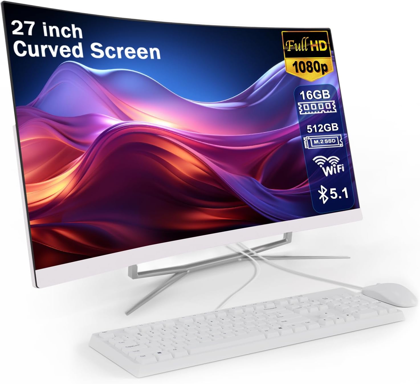 MECHAZER 27 inch All-in-One Desktop Computer Curved FHD Display 16GB RAM 512GB ROM,All-in-One PC Alder Lake N100 (Up to 3....