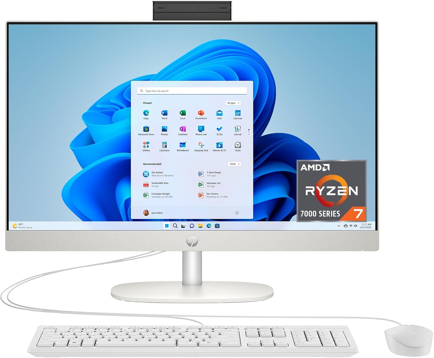 HP 27 inch All-in-One Desktop PC, FHD Display, AMD Ryzen 7 7730U, 32 GB RAM, 1 TB SSD, AMD Radeon Graphics, Windows 11 Hom...