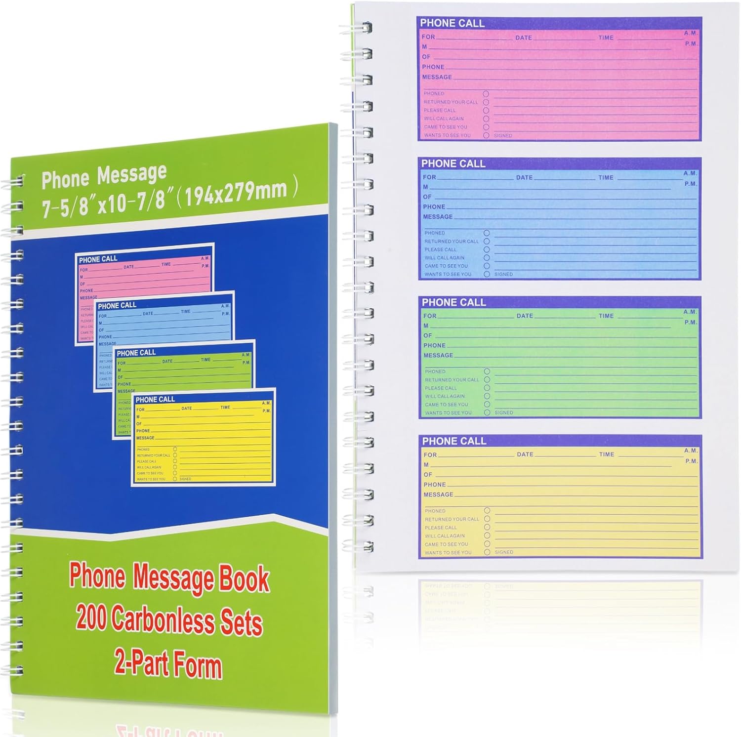 Humyoun 1 Pcs Spiral Bound Phone Message Book with Carbon Copy 7.65 x 11 Inches Colorful Carbonless Telephone Message Pads...