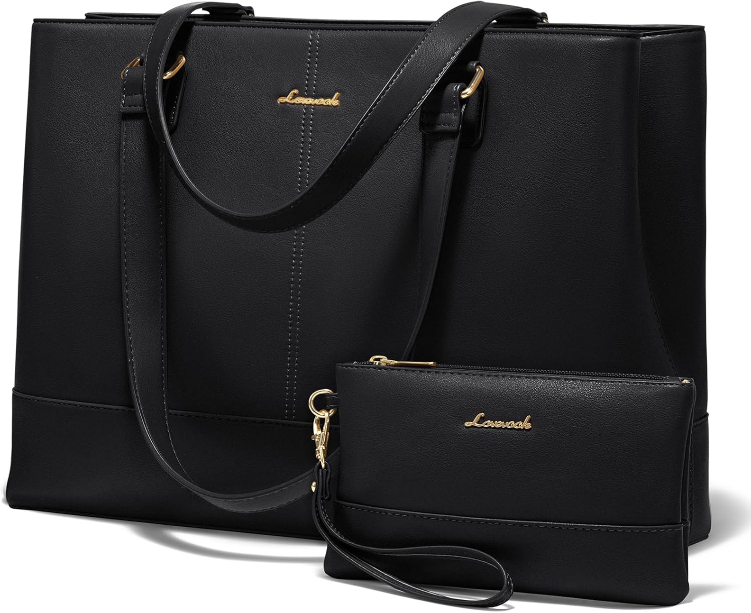 LOVEVOOK Laptop Tote Bag for Women 15.6 Inch Work Bag Leather Laptop Purse with Clutch, Large Computer Briefcase Bag for O...