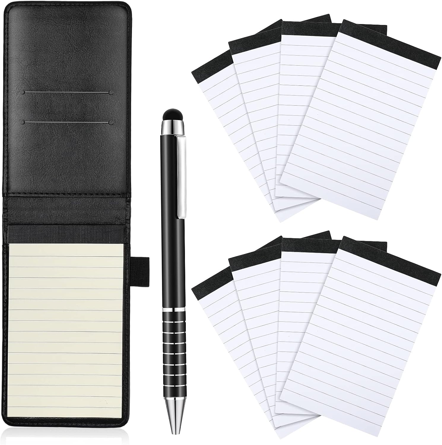 Outus 10 Pcs Pocket Notebook with Pen Set Included Mini Pocket Notepad Holder with 50 Lined Sheets, Metal Pen, 8 Pcs 3 x 5...