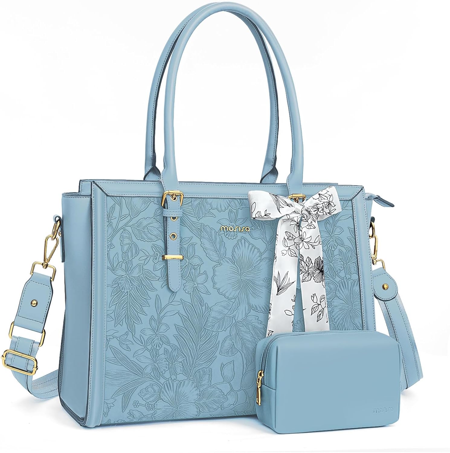 MOSISO Laptop Bag for Women, 17-17.3 inch PU Leather Tote Bag Compatible with MacBook, HP, Dell, Asus Notebook, Front Embo...