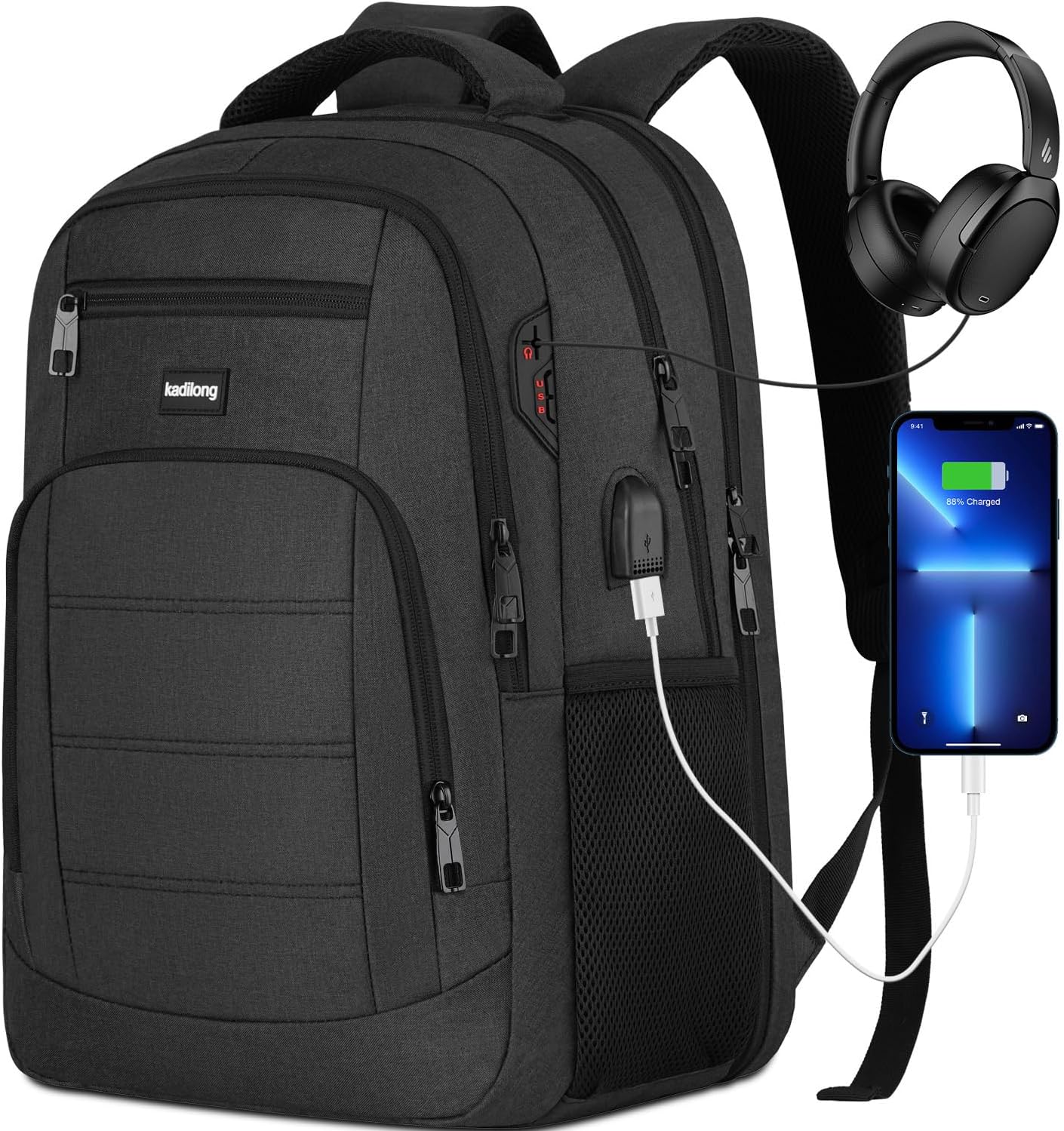 kadilong 17.3 Inch Laptop Backpack Men for Student Teen Boy,School Bookbag Schoolbag College Computer Bag with USB Chargin...