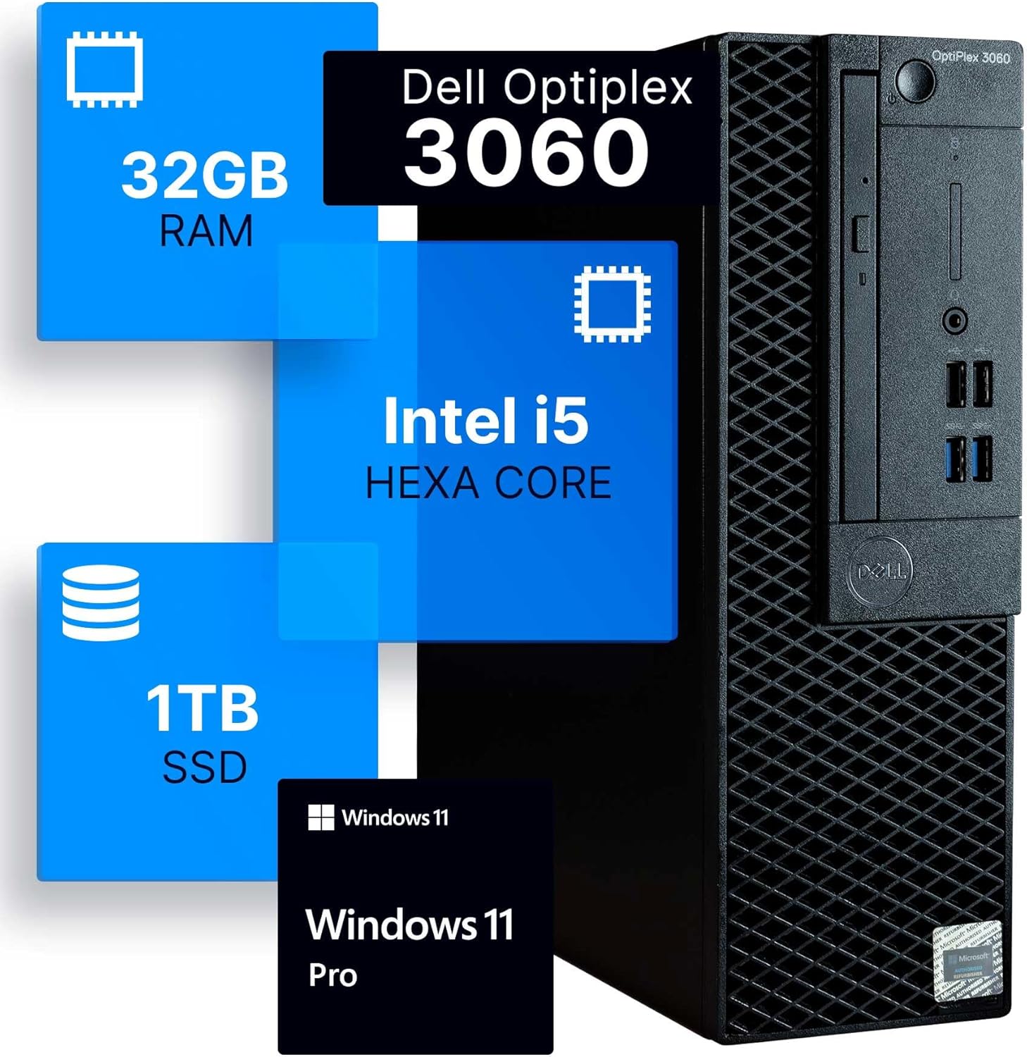 Dell Optiplex 3060 Desktop Computer | Intel i5-8500 (3.2) | 32GB DDR4 RAM | 1TB SSD Solid State | Windows 11 Professional...