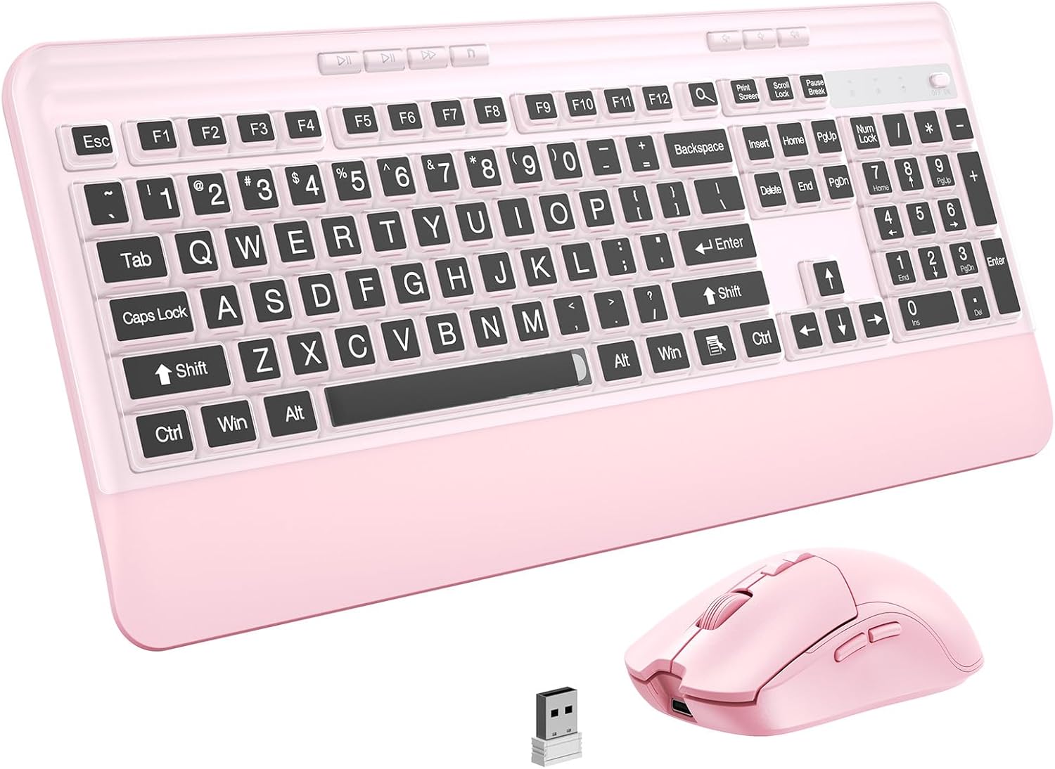 KOPJIPPOM Silent Wireless Keyboard and Mouse Combo - Keyboard with Large Print Cover, 2.4GHz Full-Sized Ergonomic Keyboard...