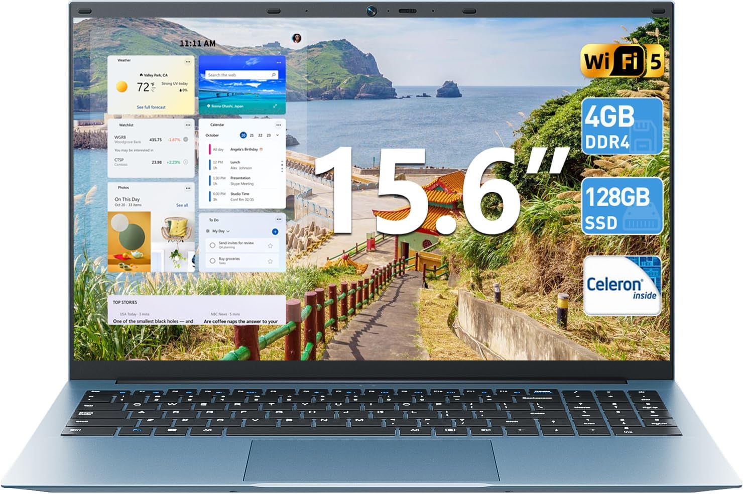 SGIN Laptop 15.6 Inch Laptops Computer, Celeron N4000 Processor, Windows 11, 4GB RAM 128GB SSD, BT5.0, HDMI, Webcam, 7000m...