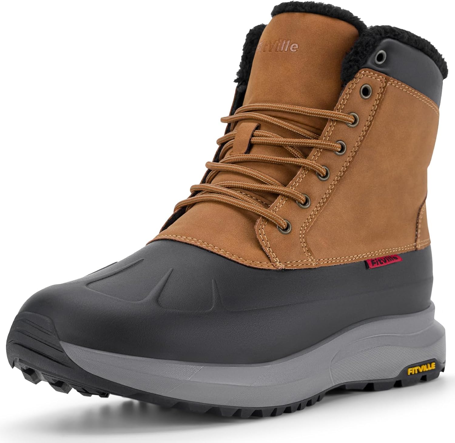 FitVille Men Wide Winter Boots Waterproof Insulated Duck Snow Boots Outdoor Hiking Mid Calf Boots Slip Resistance Warm Fur...