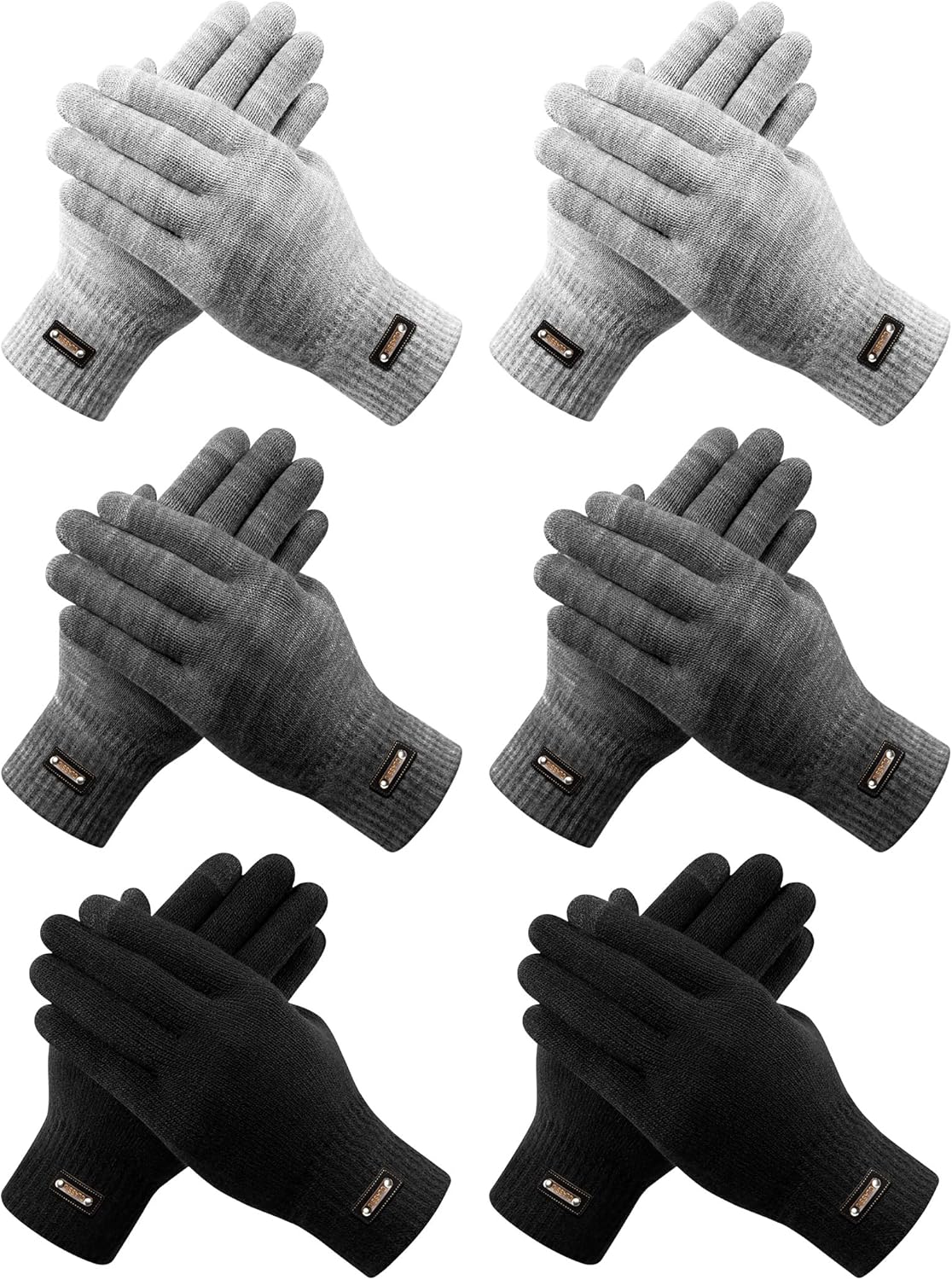 UTZTG 6 Pairs Winter Gloves Thermal Stretchable Knit Gloves Upgraded Touch Screen Warm Gloves for Men Women