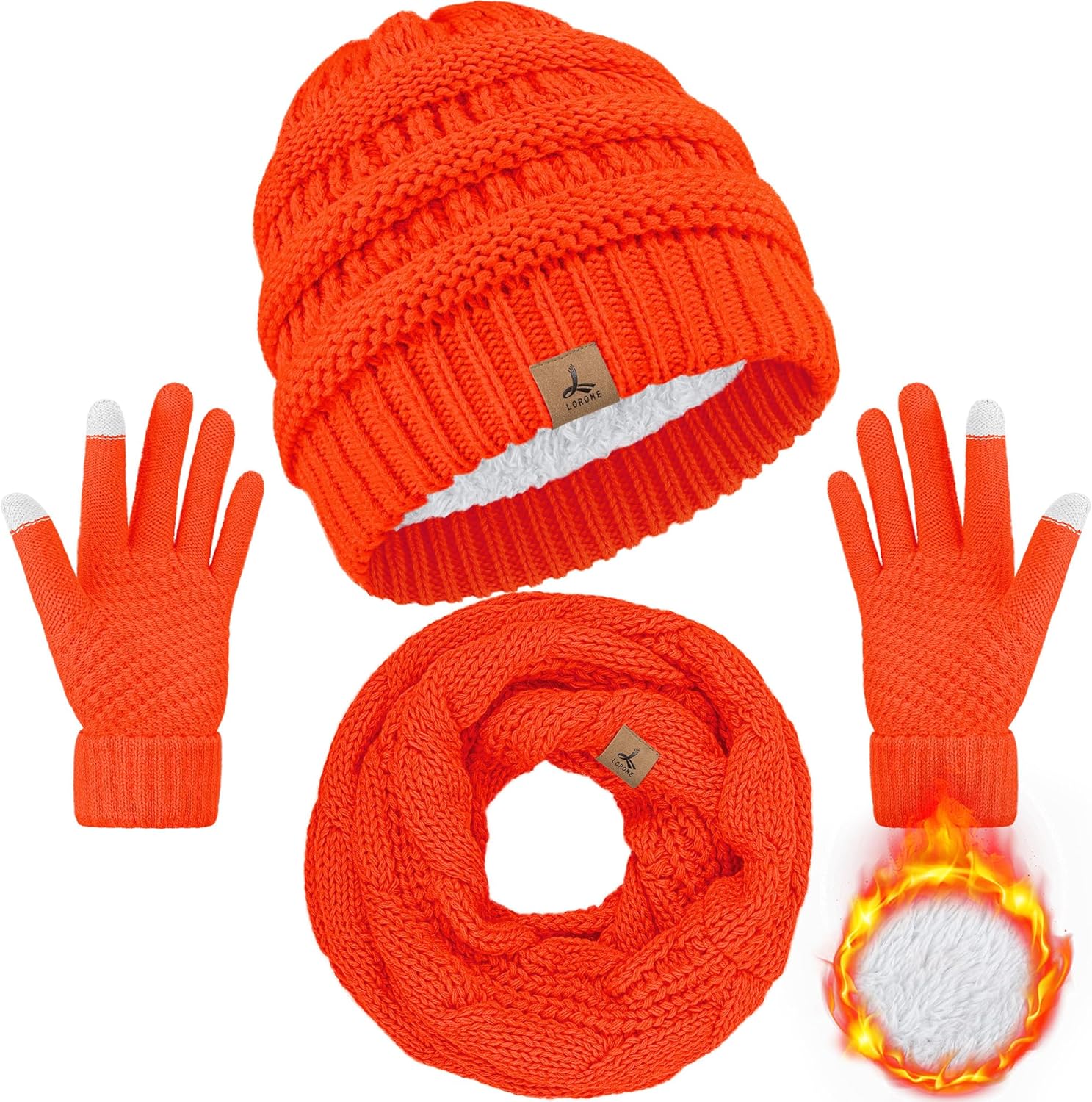 Winter Beanie Hat Scarf Gloves, Warm Fleece Knit Hats Touch Screen Gloves Neck Scarf Set Winter Gifts for Unisex Adult