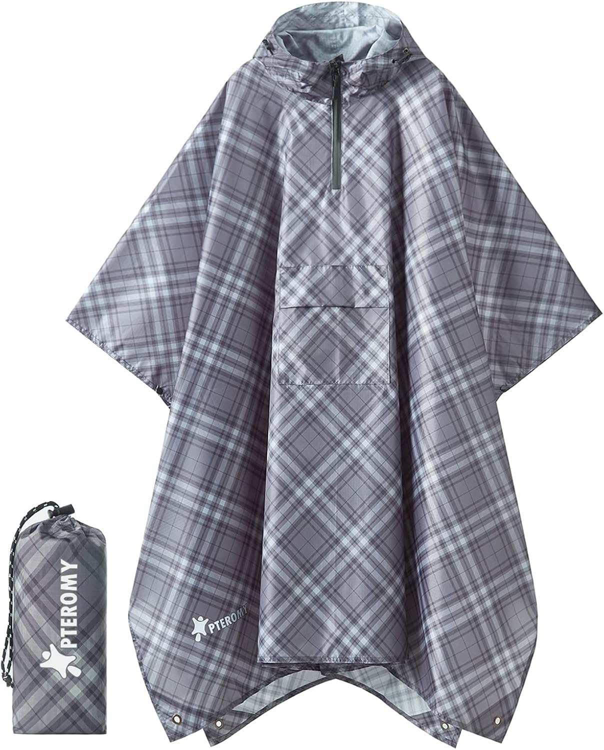 PTEROMY Hooded Rain Poncho for Adult with Pocket, Waterproof Lightweight Unisex Raincoat for Hiking Camping Emergency