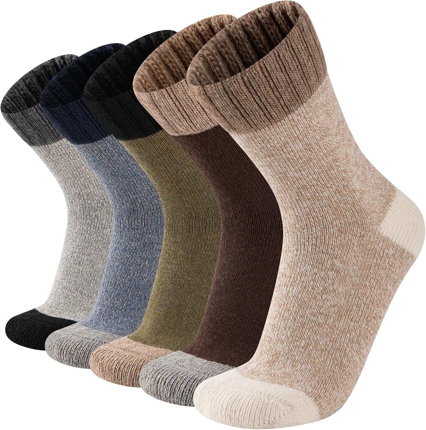 Heatuff Mens Thick Wool Socks Thermal Warm Winter Crew Socks 5 Pairs Multicolors