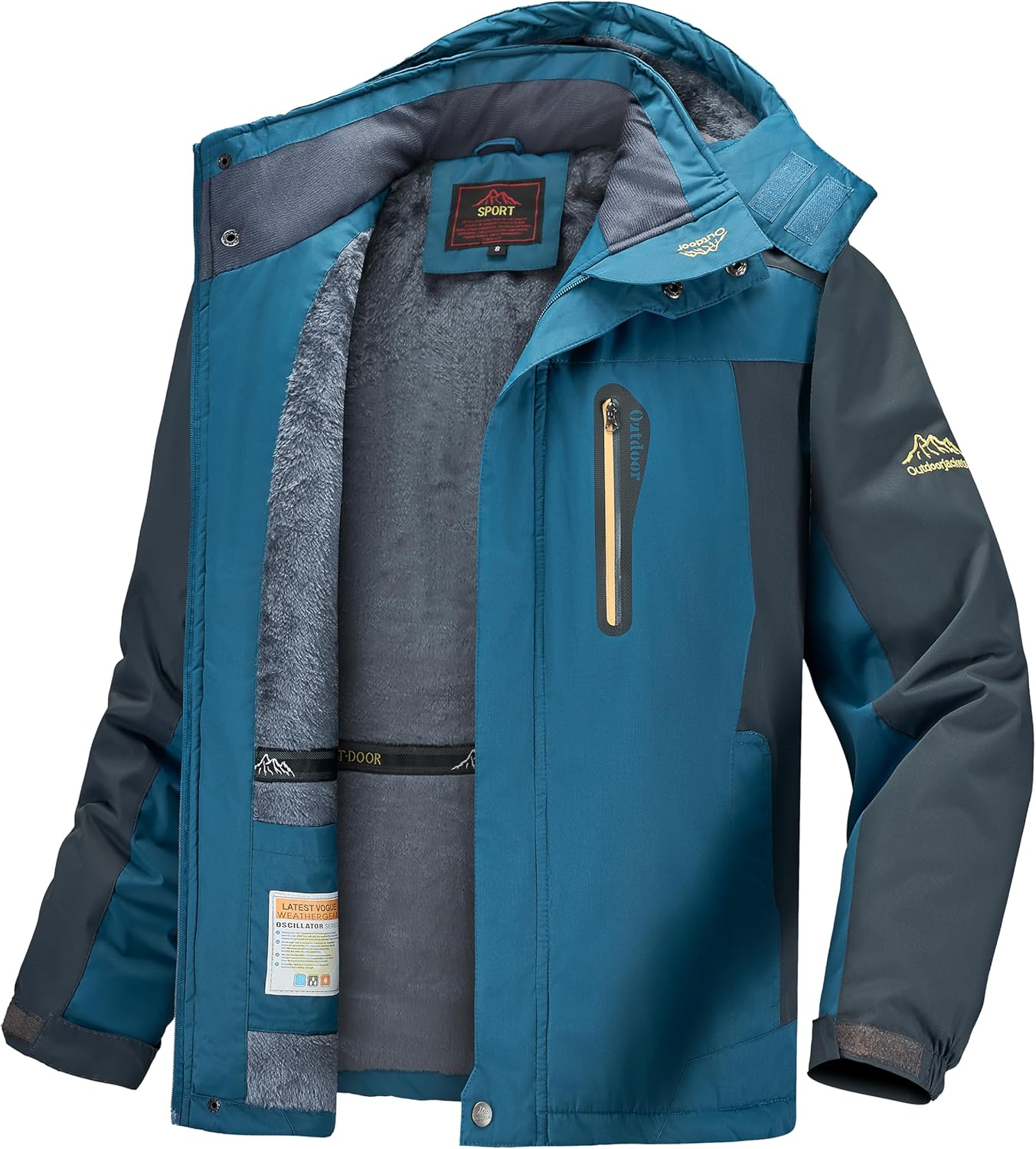 Slwosdlds Men's Winter Ski Jacket Warm Waterproof Fleece Liner Snow Coat Hooded Windproof Mountain Raincoat