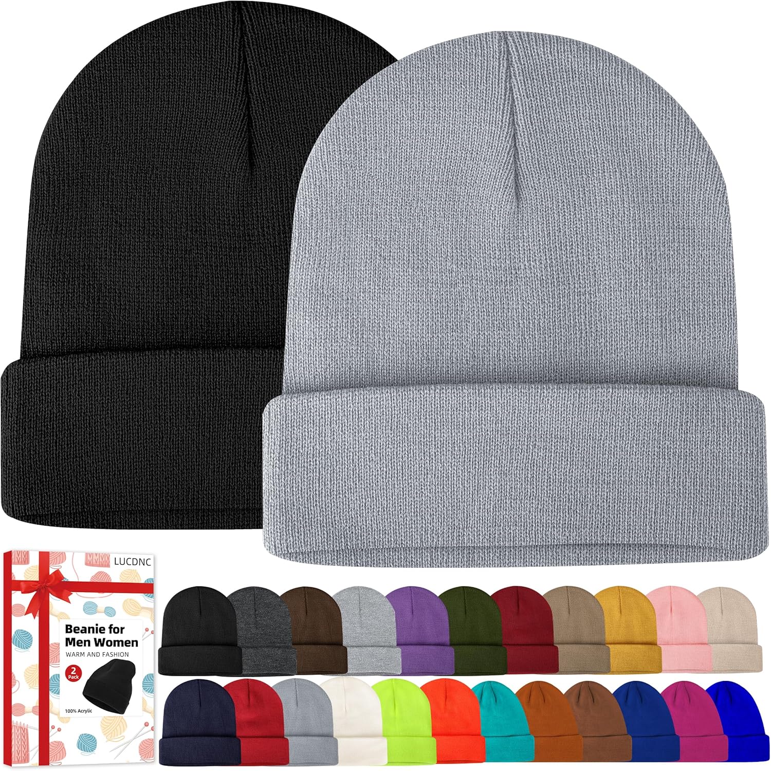 lucdnc Beanies for Men Women 2 Pack Fall Winter Men's Hats Unisex Warm Knit Skullies Beanies Soft Ski Caps