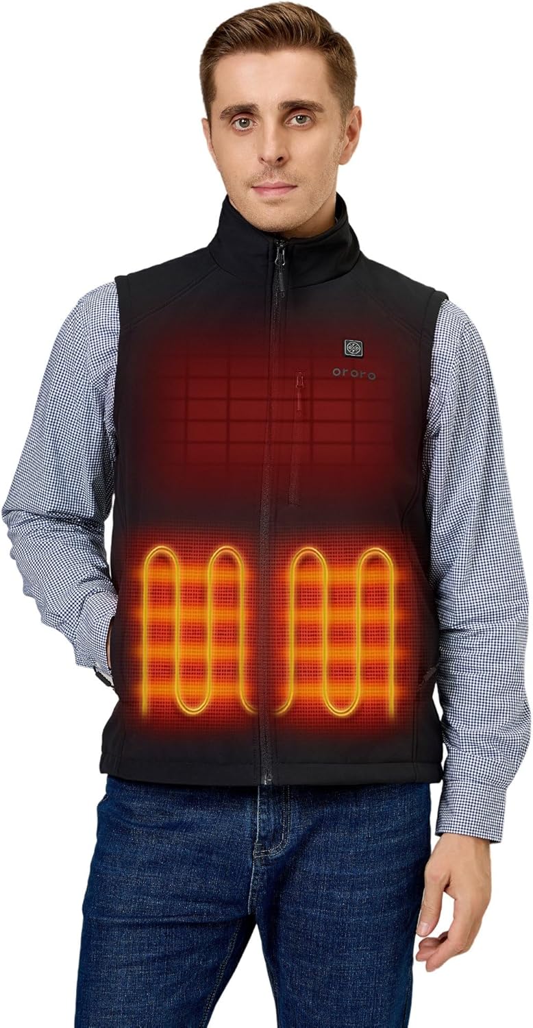 ORORO Men's Heated Softshell Vest with USB-C Rechargeable Battery, Soft Shell Heated Golf Vest for Men