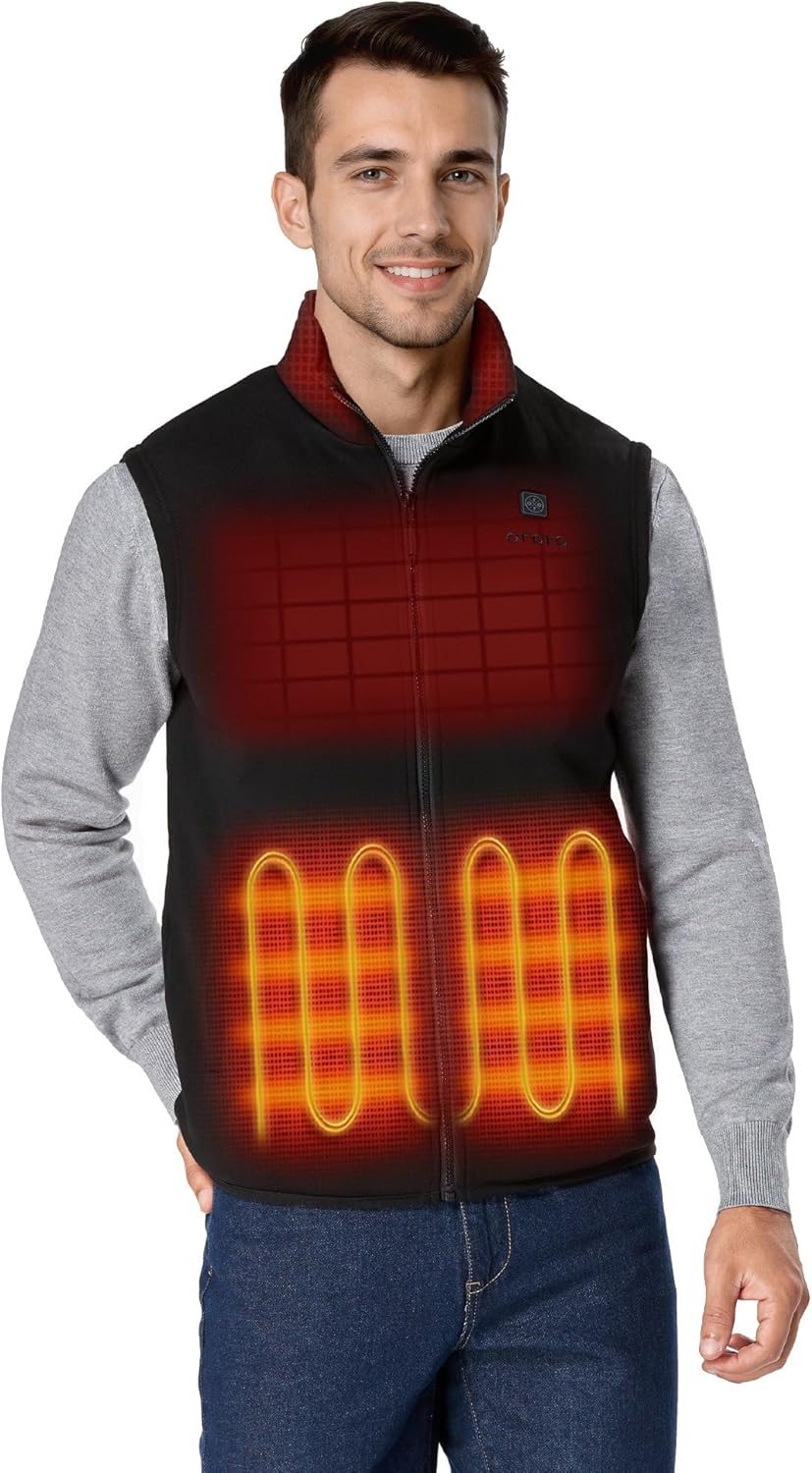 ORORO [Upgraded] Men's 4-Zone Heated Fleece Vest with Heated Collar, Lightweight Heating Vest with Battery