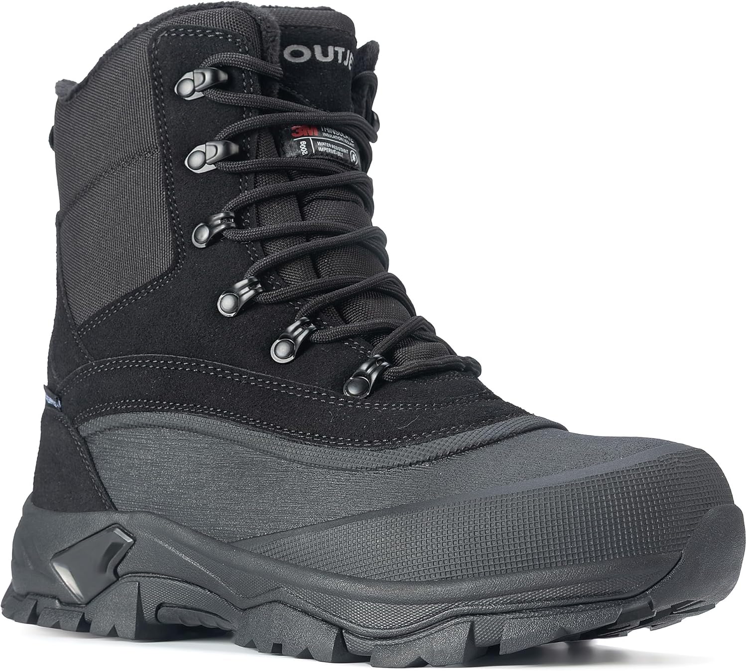 OUTJET Men's Insulated Snow Boots Winter Waterproof Warm Fur Lined Boot