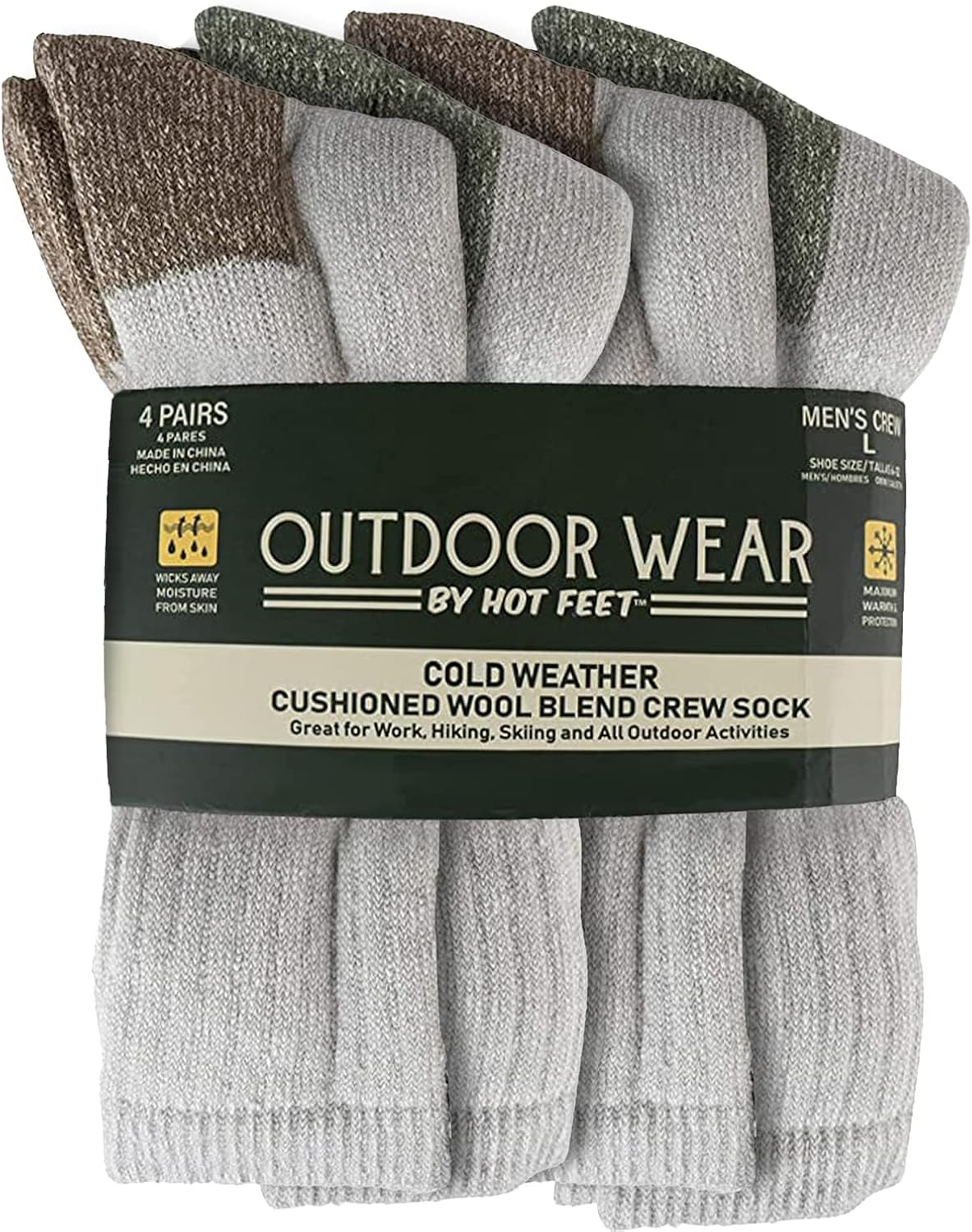 HOT FEET ﻿﻿﻿Wool Work Socks for Men & Women, Thick Winter Moisture Wicking Warm Boot Crew Socks - 4 Pack, Size 4-12.5