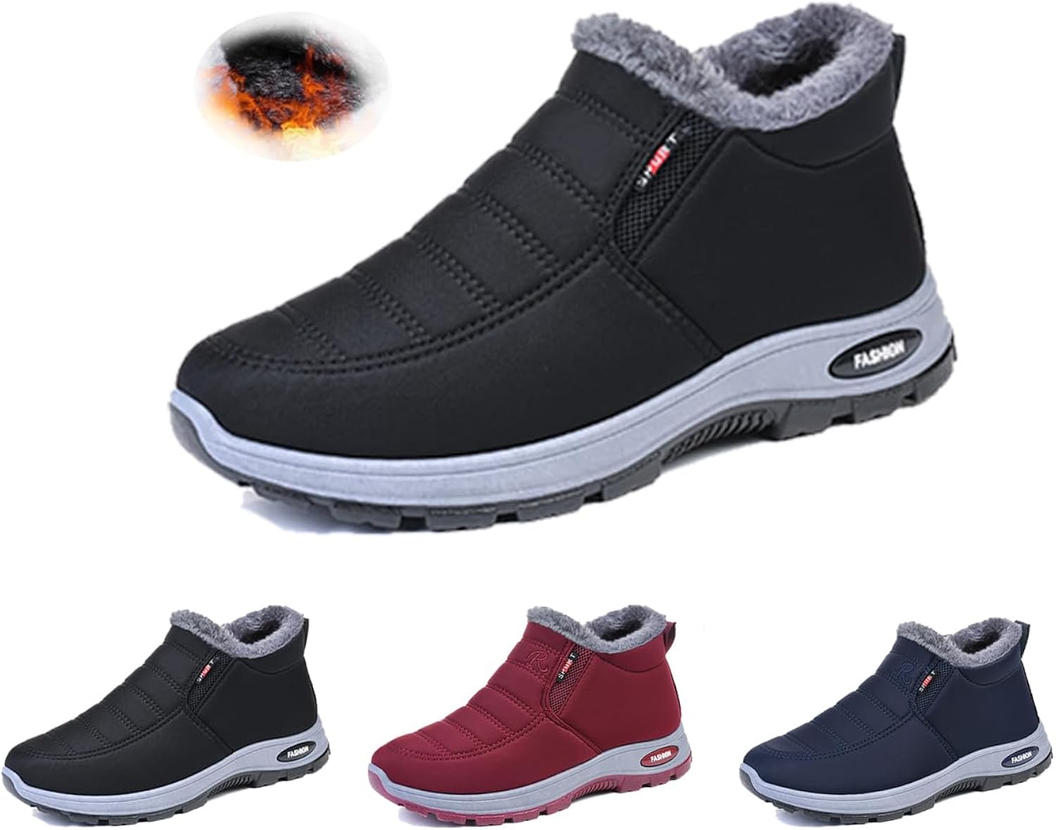 Men's Winter Boots Waterproof Slip-On Warm Lined Boots Ankle Boots Lightweight Waterproof Outdoor Winter Deep Grain Rubber...