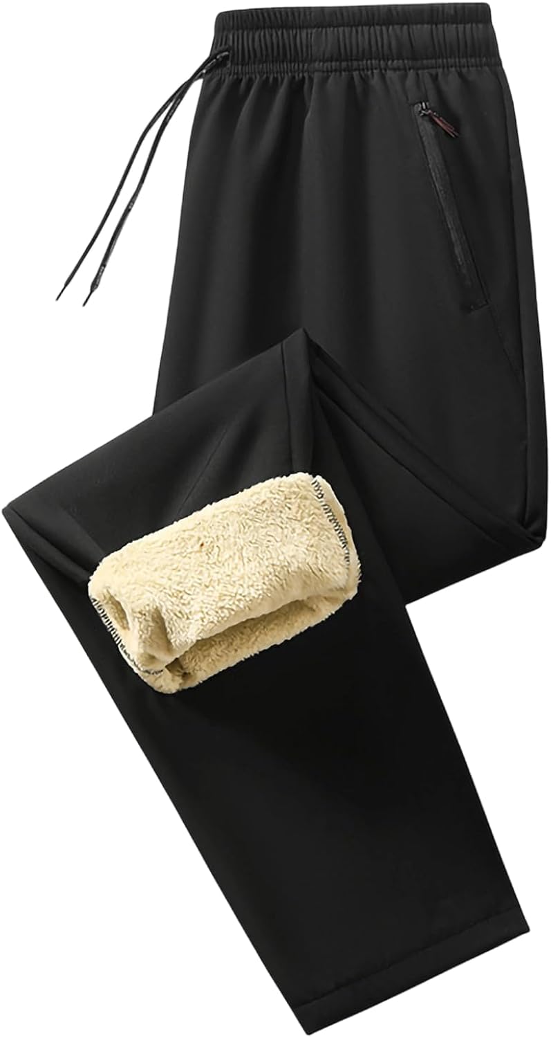 AEPTDEO Mens Sherpa Lined Fleece Sweatpants Thermal Warm Pants Casual Drawstring Elastic Waisted Joggers with Zipper Pockets