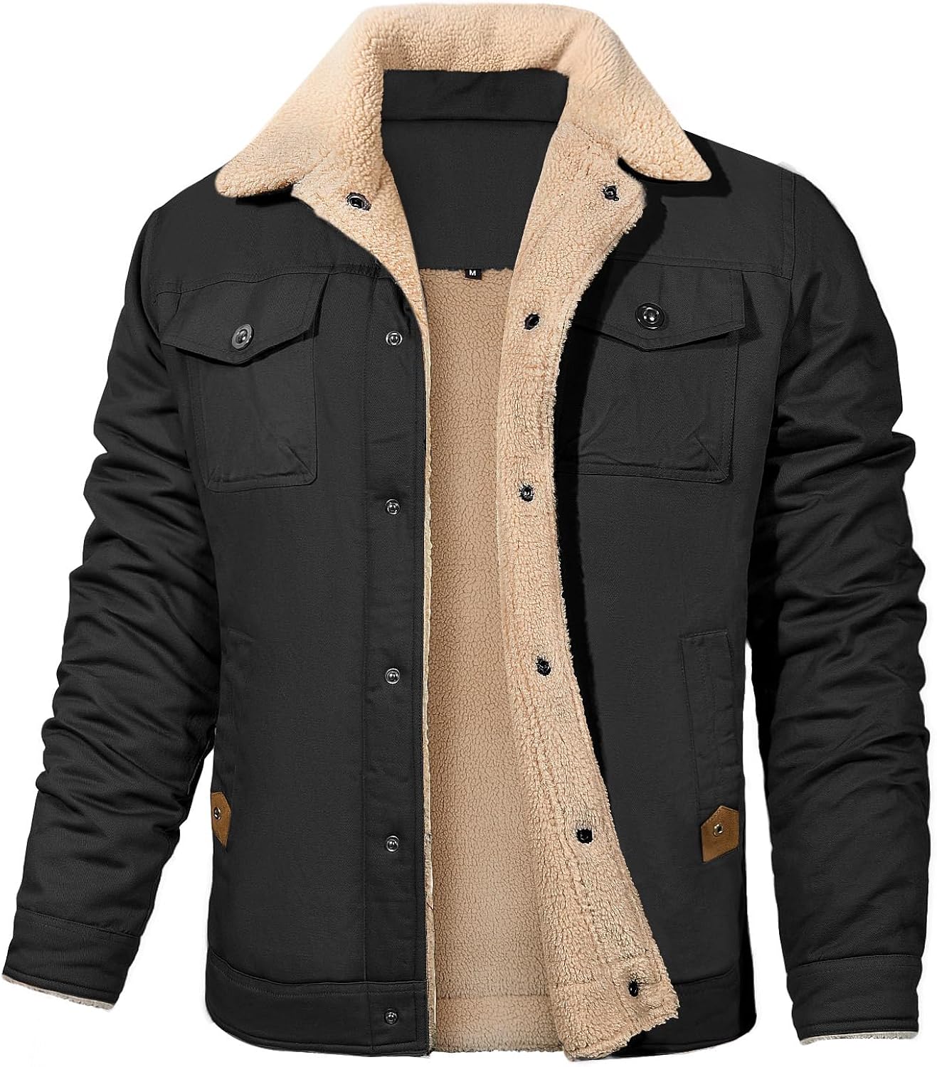 Men's Winter Lapel Cargo Military Trucker Work Cotton Jacket Coat Fleece-Lined Warm Utility Coat for Outdoor Hiking Camping