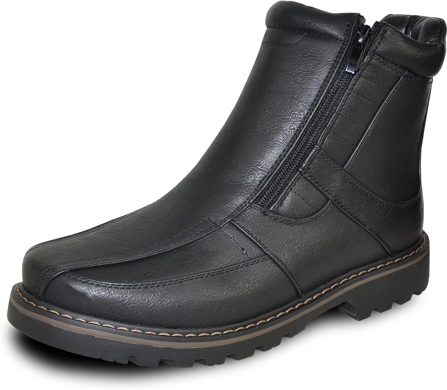 bravo! Men Waterproof Winter Boot DEAN with Fur Lining and Double Zipper Black and Brown Size 7 to 13