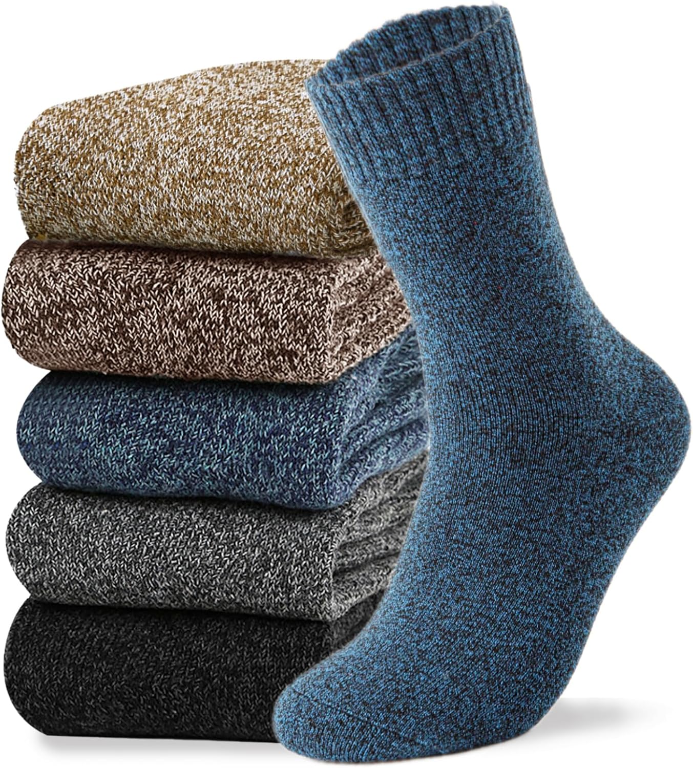 Josnown 5 Pairs Wool Socks Mens, Thick Warm Winter Thermal Cozy Boot Socks