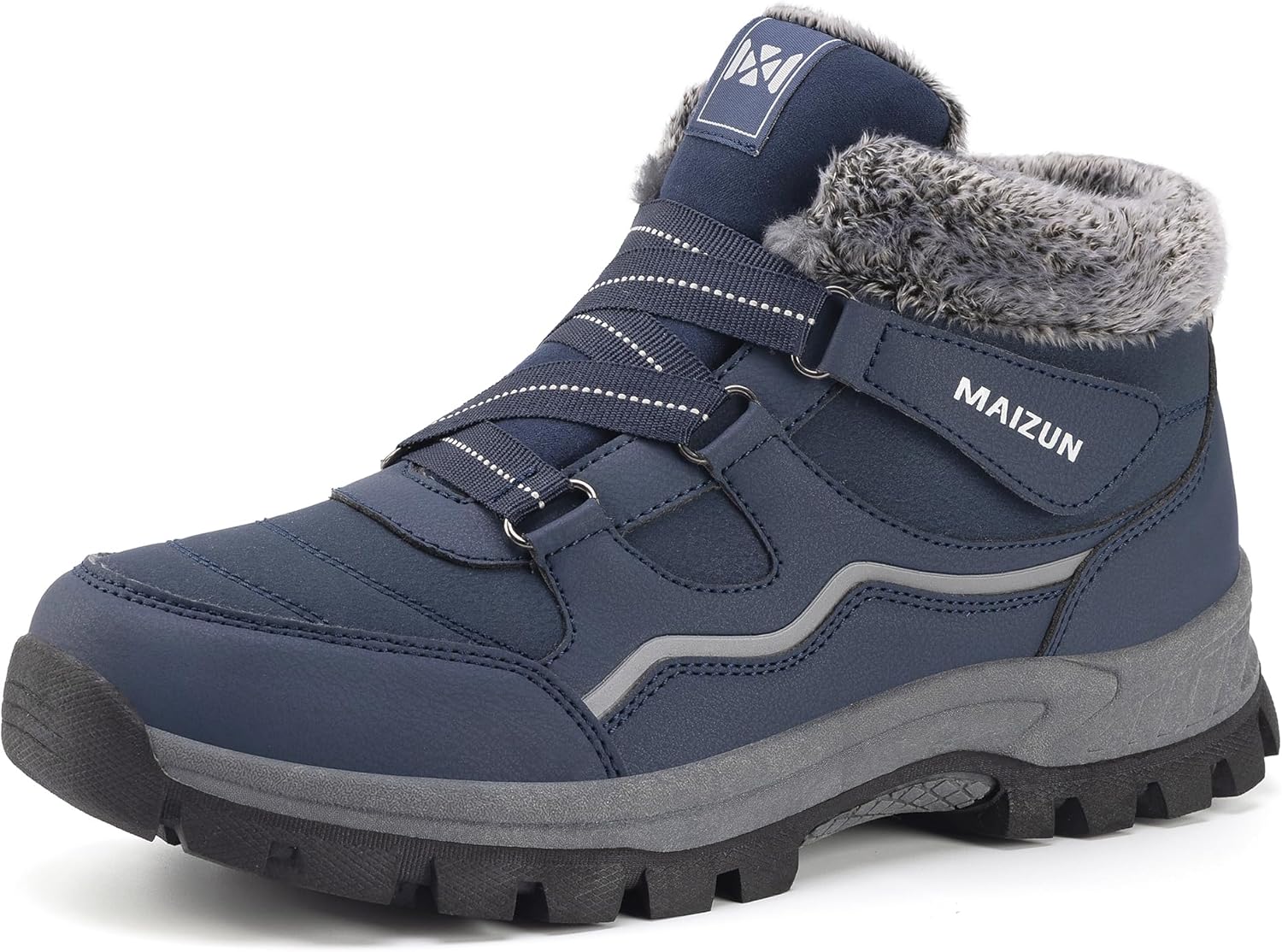 MAIZUN Snow Boots for Men Winter Warm Fur Lined Boots No-Slip Ankle Boots Hiking Outdoor Walking