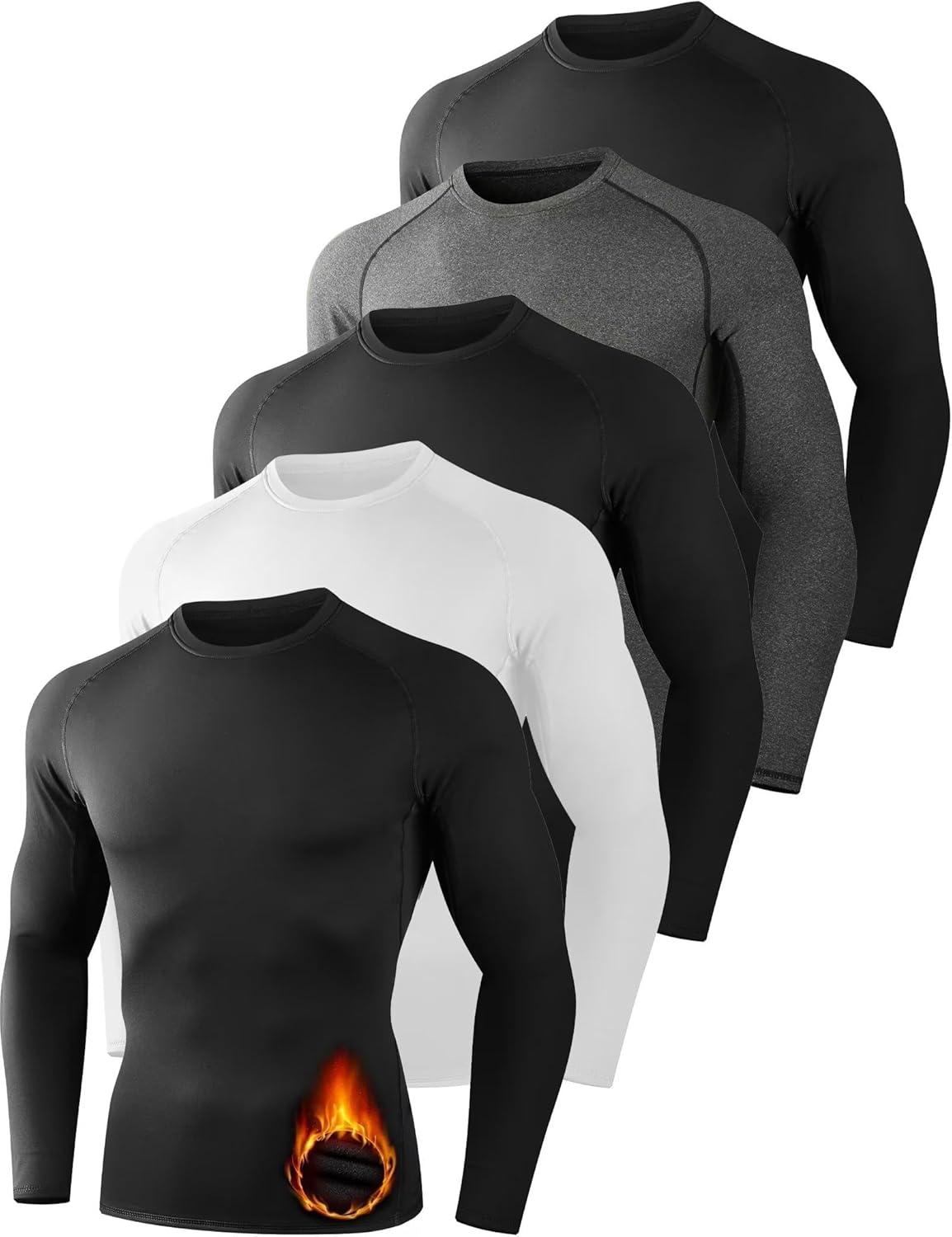 Dalavch 5 Pack Thermal Compression Shirts for Men Long Sleeve Running Gear Undershirt Base Layer for Winter Cold Weather