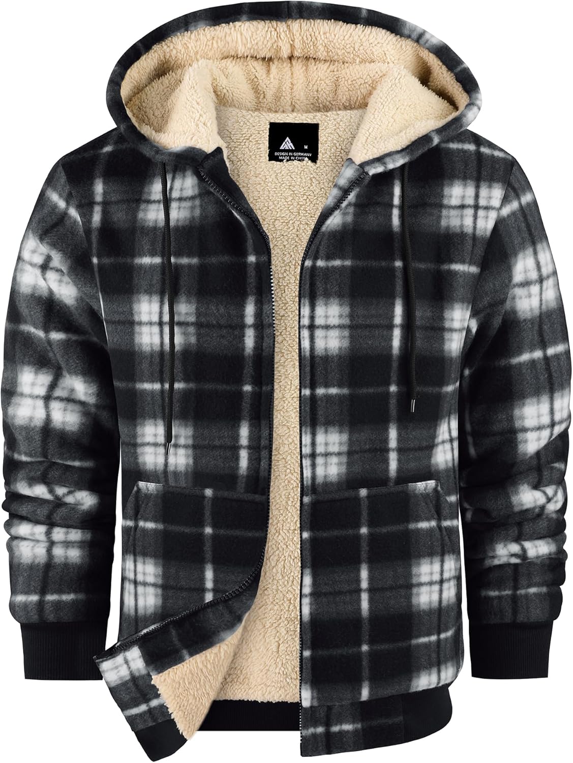ZITY Heavy Thick Hoodies for Men Plaid Flannel Warm Sherpa Fleece Lined Winter Full Zip Up Coat
