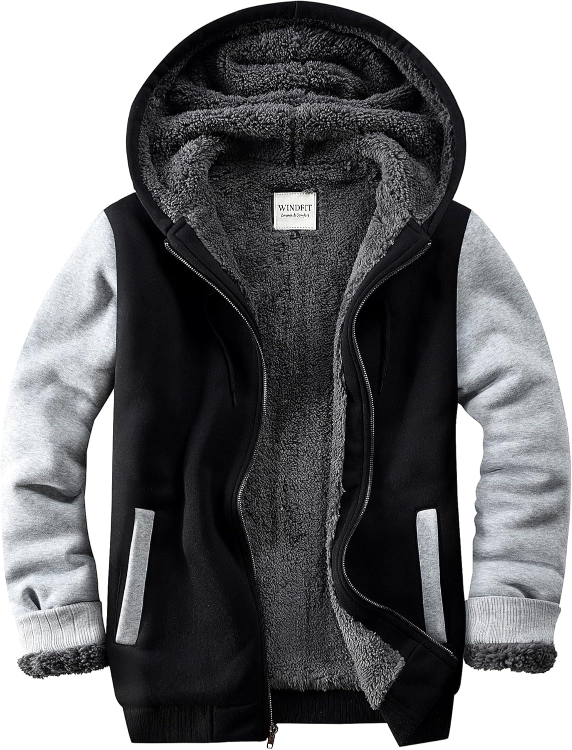 Sponsored Ad - WINDFIT Men's Sherpa Jacket Heavyweight Zip Up Hoodie Fleece Hooded Sweatshirt with Pocket