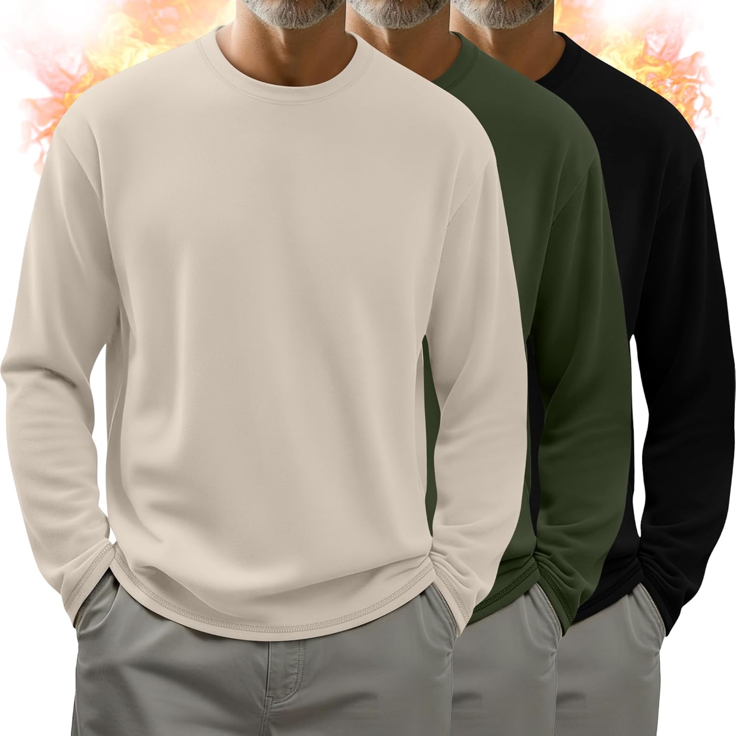 Sponsored Ad - Velvelhall 3 Pack Men's Big and Tall Thermal Shirts Fleece Lined Long Sleeve Crew Neck T-Shirt Loose Fit Ca...