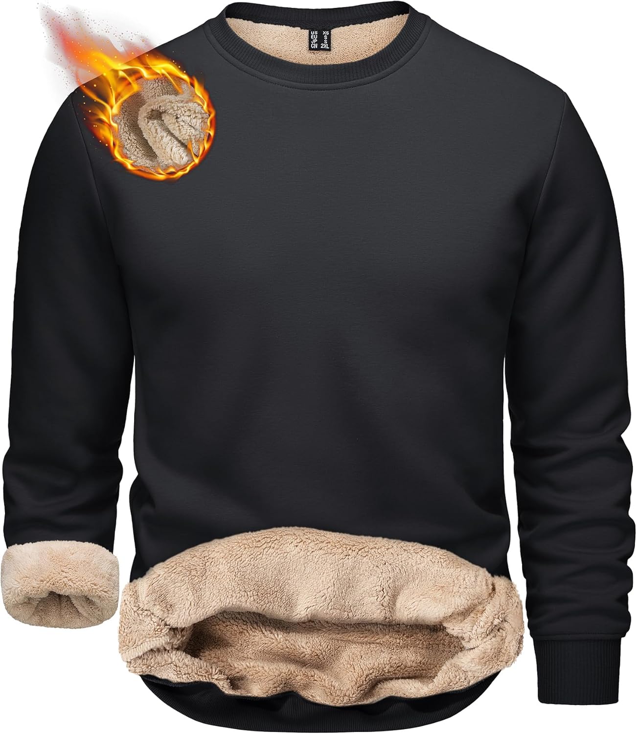 TACVASEN Men's Crewneck Sweatshirt Warm Sherpa Lined Thermal Sweatshirts Heavyweight Long Sleeve Winter Fleece Pullover Shirt