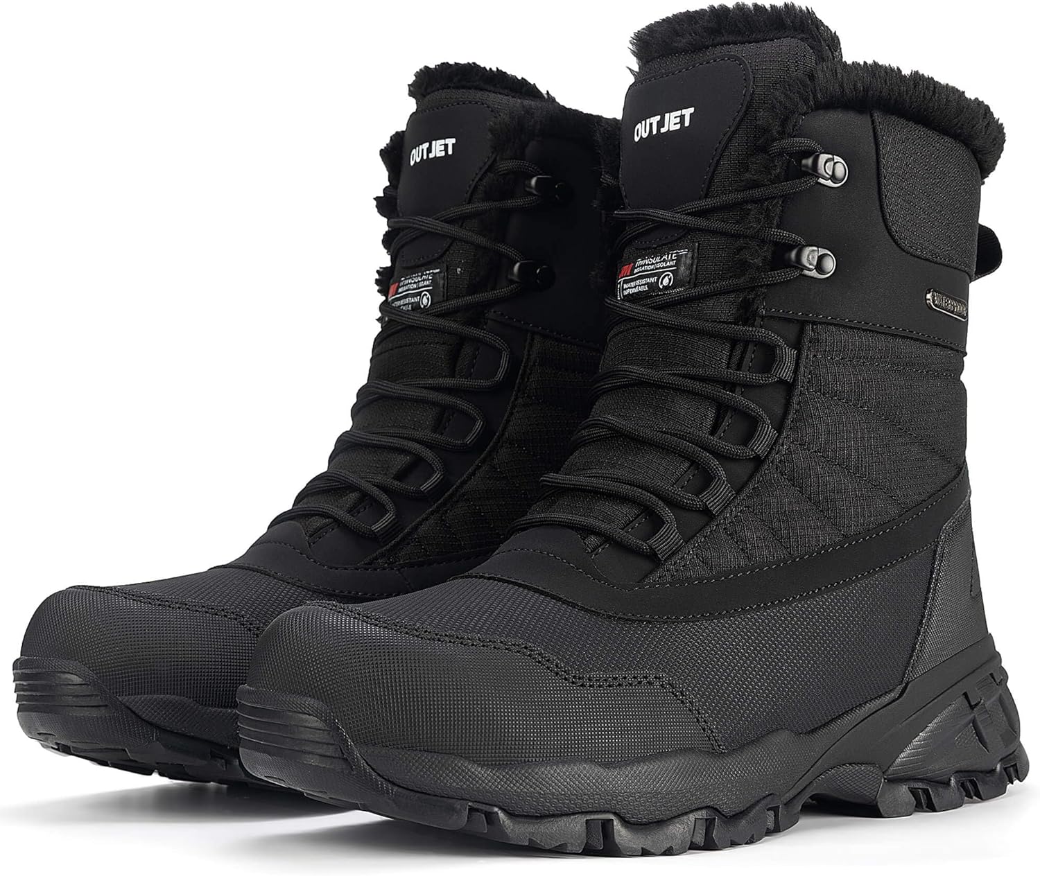 OUTJET Men’s Waterproof Winter Snow Boots Insulated Warm Fur Lined Lightweight & Comfortable