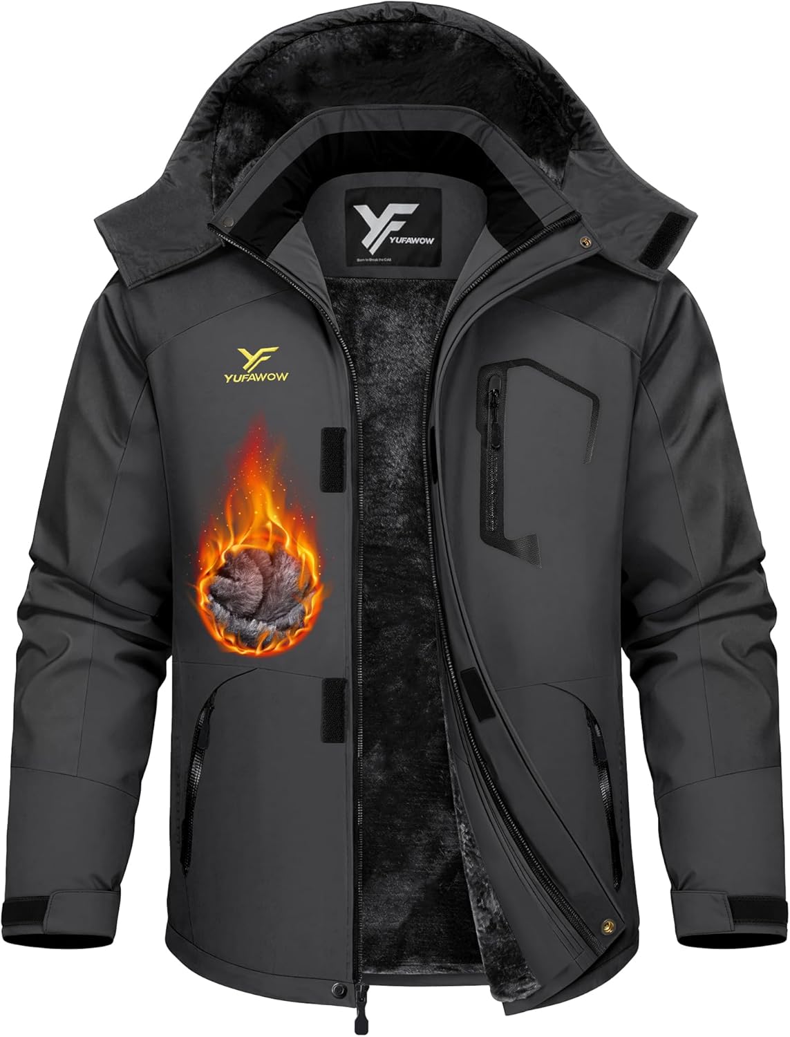 Yufawow Men Winter Jacket Work Coat Waterproof Windbreaker Heavy Softshell Heat Warm Thermal Insulated Ski Snow Snowboard