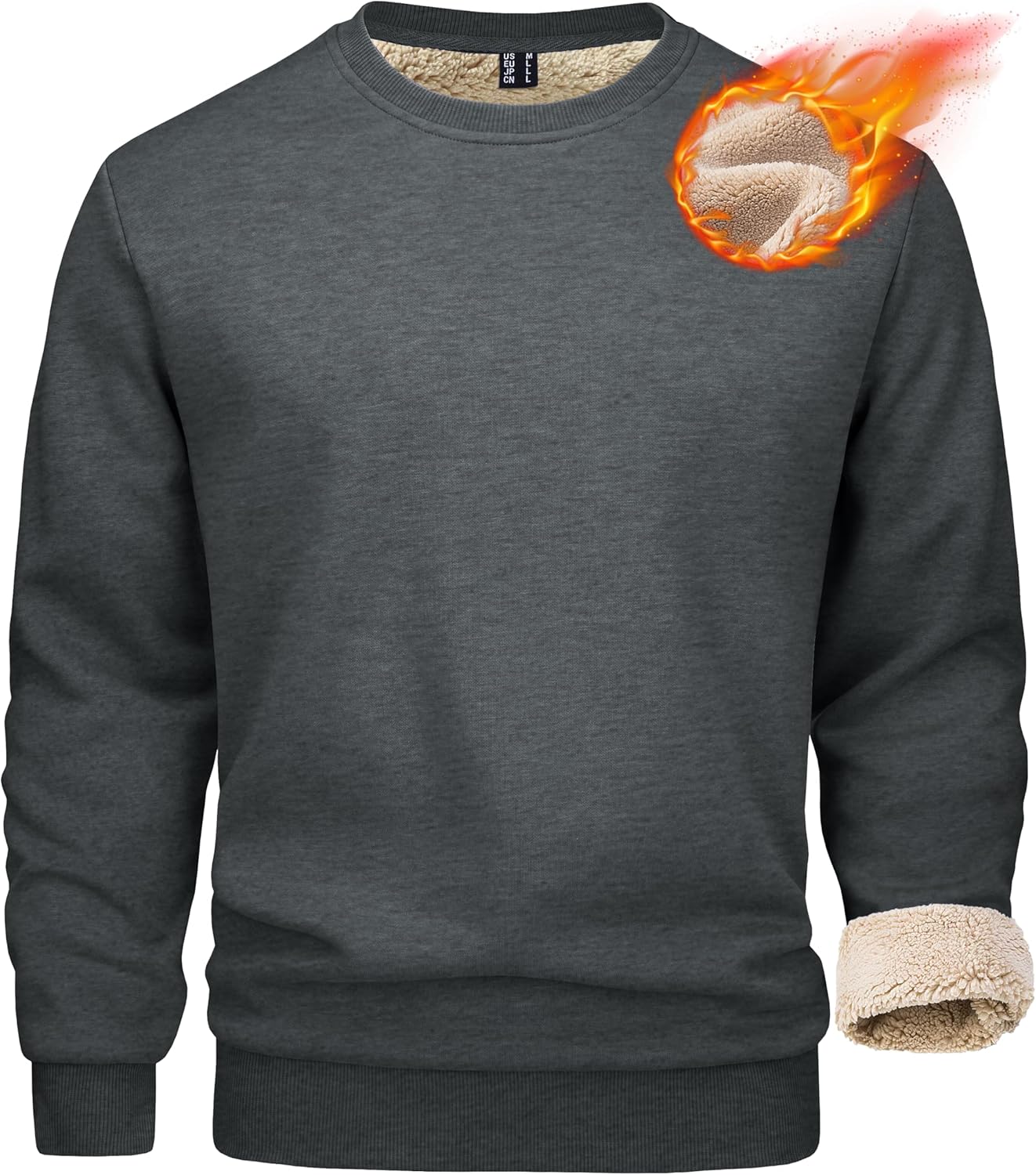 MAGCOMSEN Men's Sherpa Lined Sweatshirts Fleece Pullover Basic Tops Warm Crewneck Winter Sweatshirt