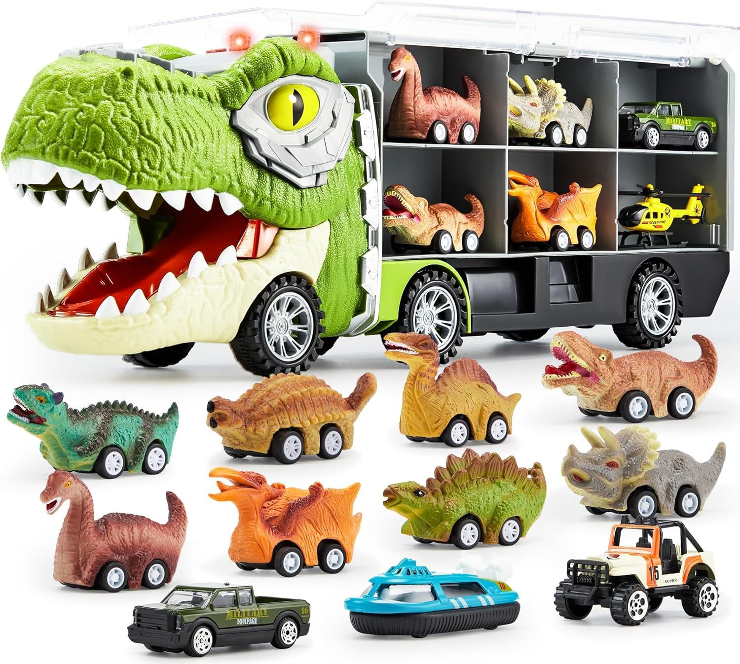 JOYIN 13 in 1 Dinosaur Toys for Kids 3-5, Dinosaur Truck with 12 Pull Back Cars, Small Cars Set, Birthday Gifts Toys for 3...